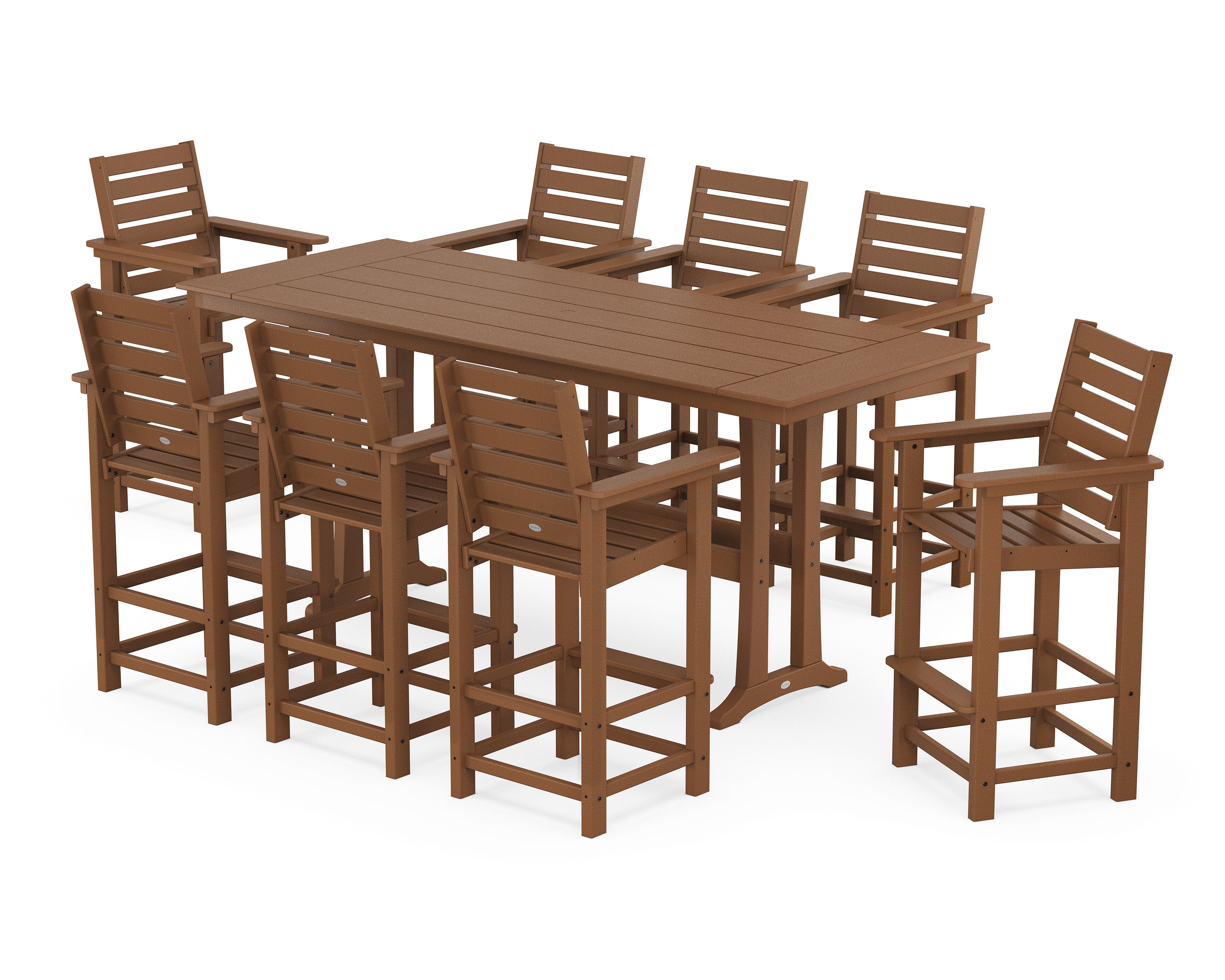 Captain 9-Piece Farmhouse Bar Set with Trestle Legs in Teak