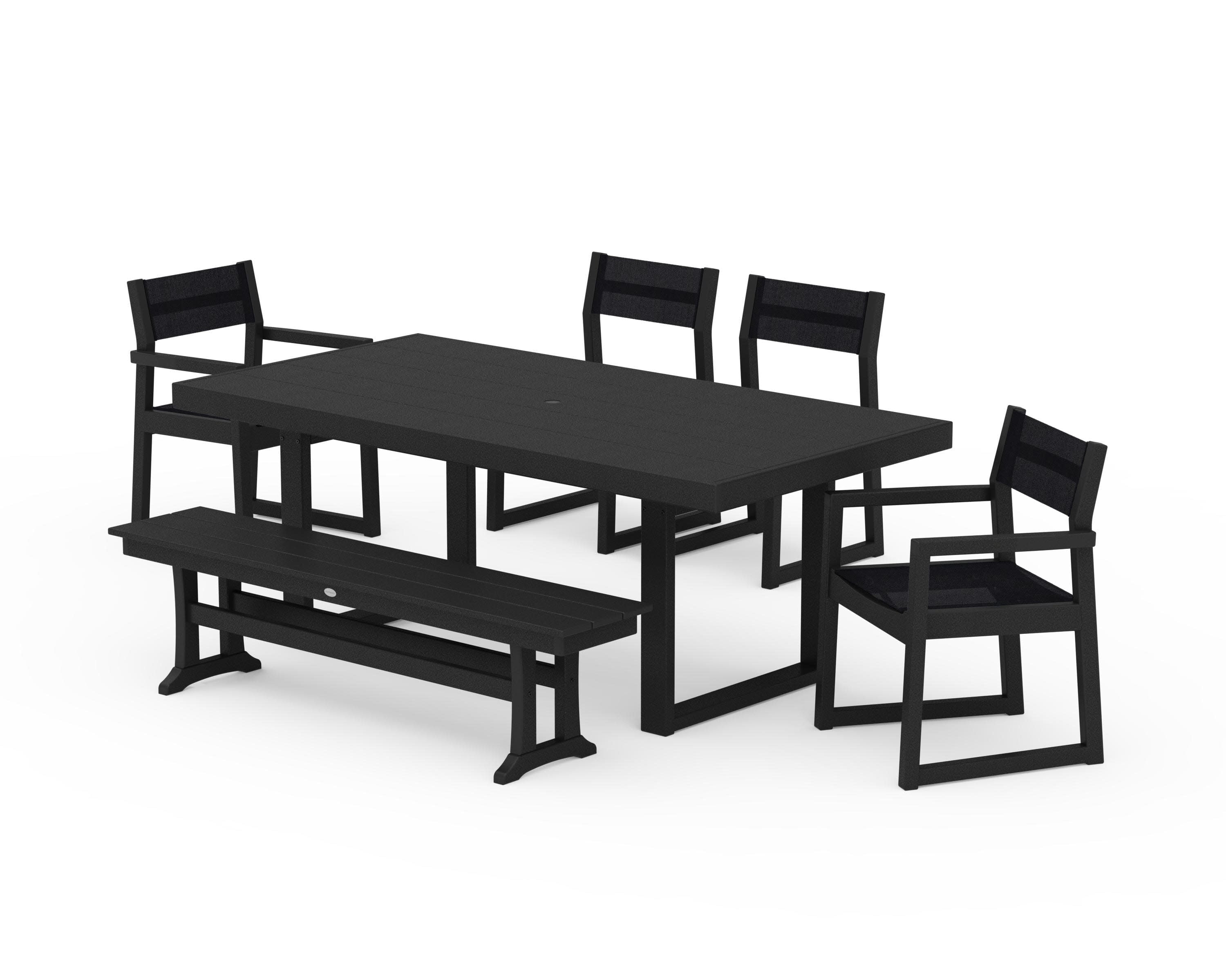 EDGE Sling 6-Piece Dining Set with Bench in Black / Black Sling