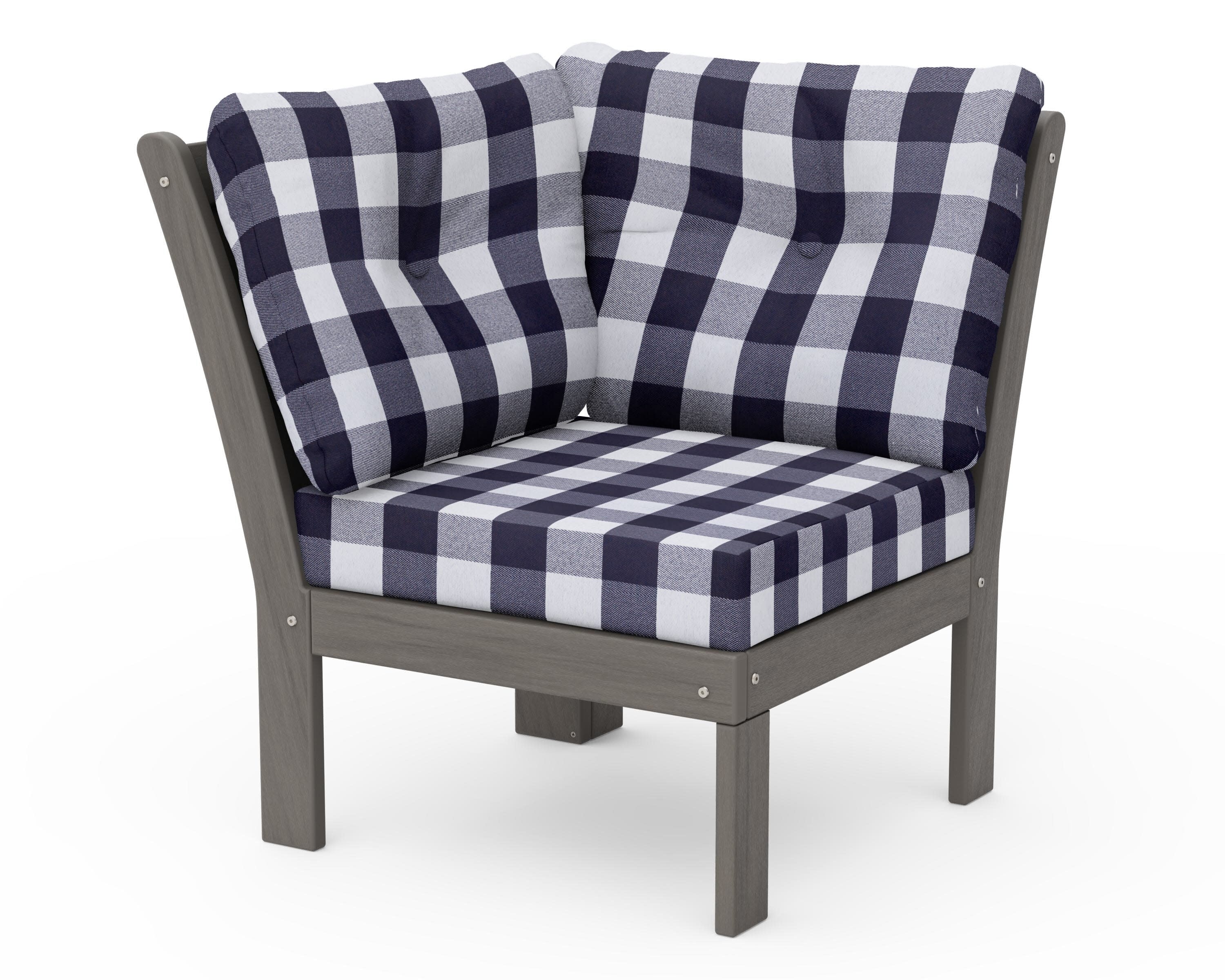Vineyard Modular Corner Chair in Driftwood / Buffalo Plaid Navy