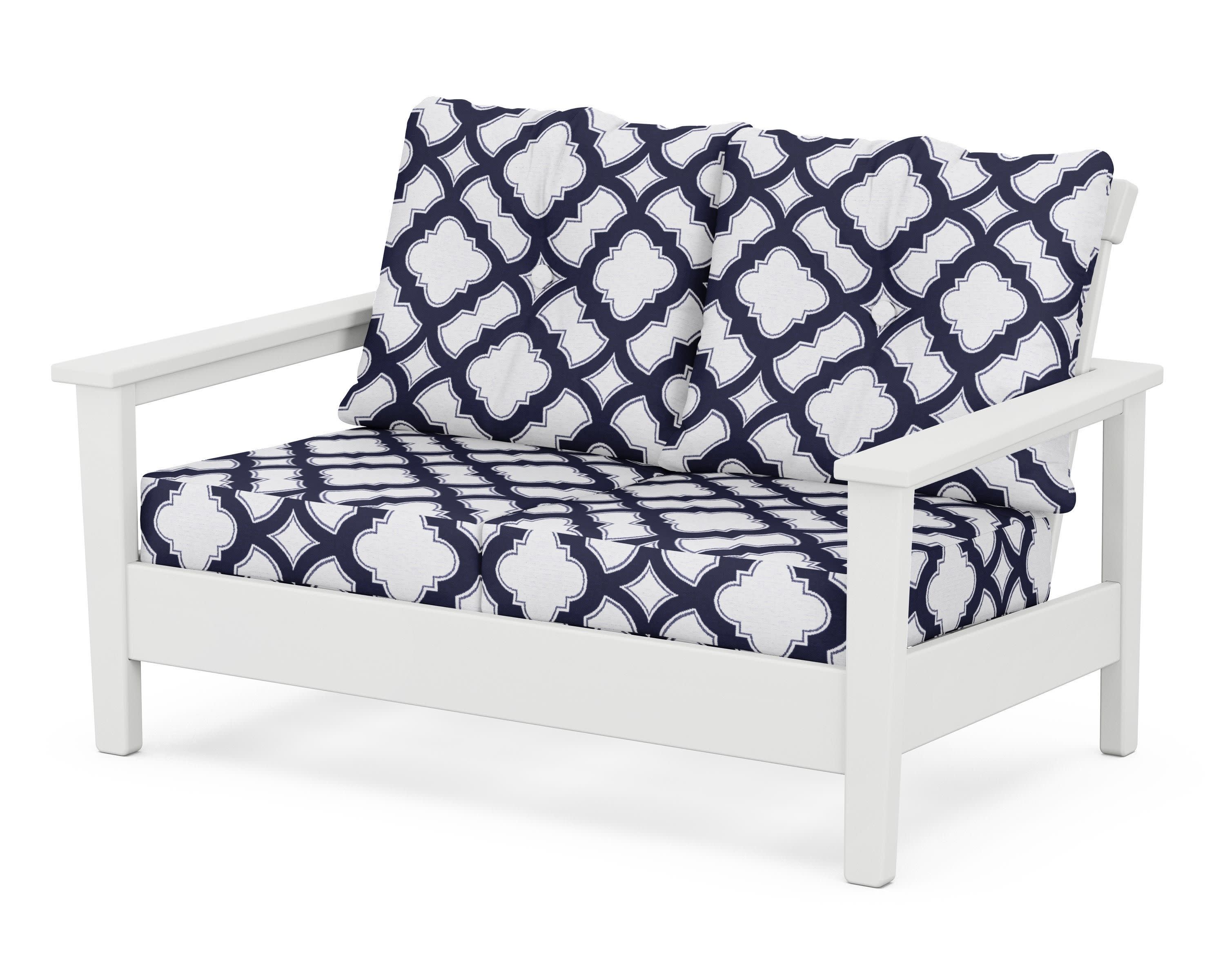 Prescott Deep Seating Loveseat in White / Trellis Navy