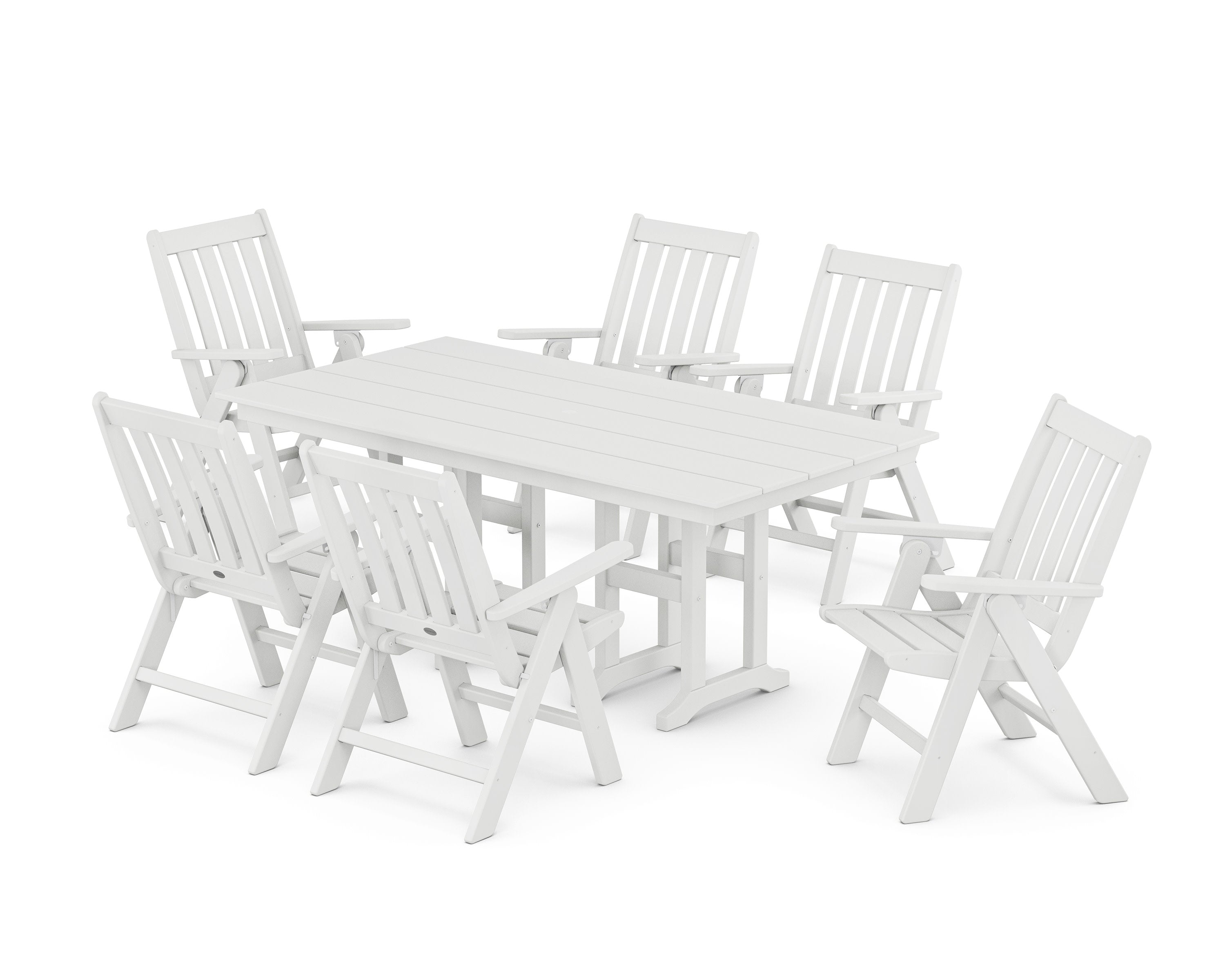 Vineyard Folding Chair 7-Piece Farmhouse Dining Set in White