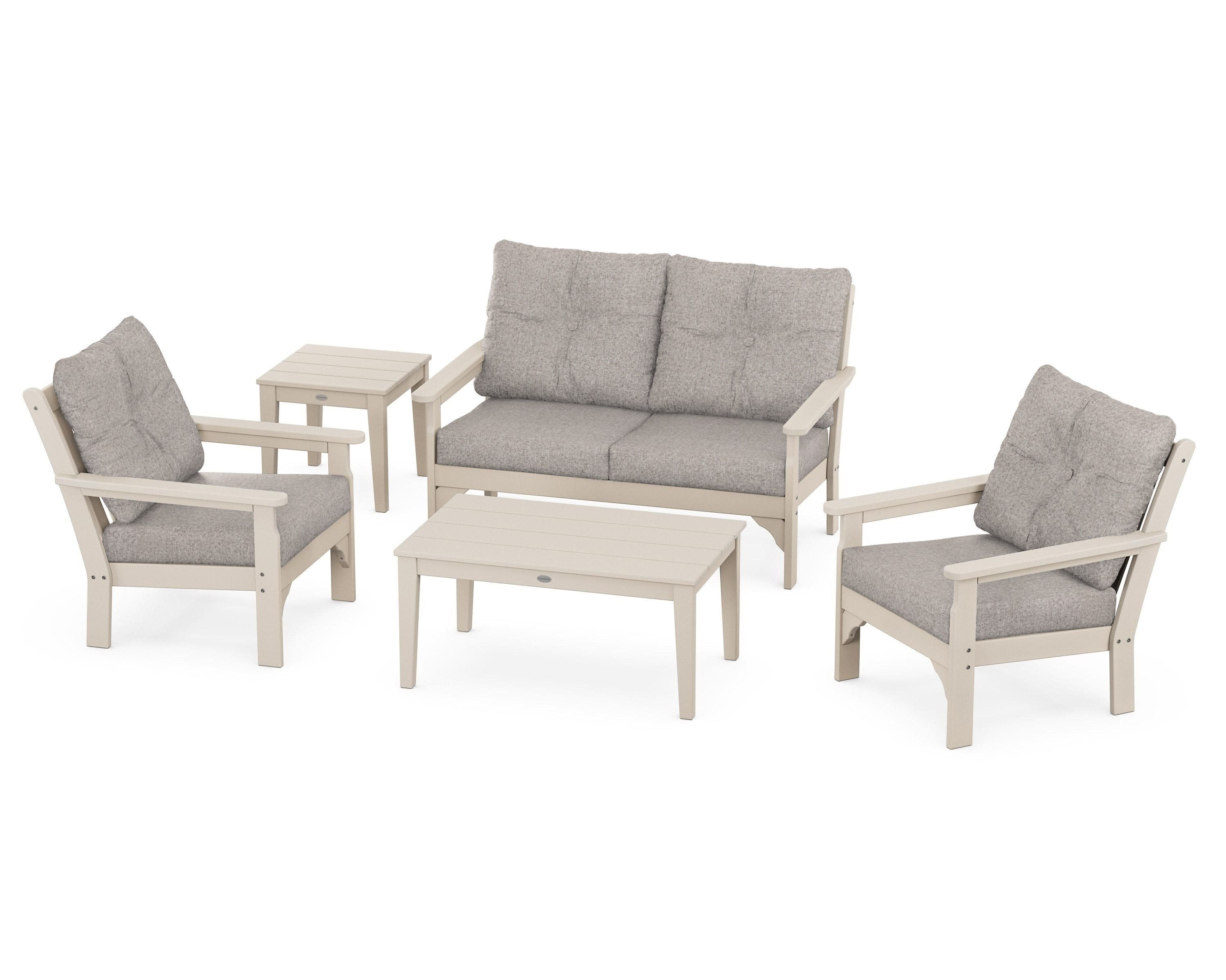 Vineyard 5-Piece Deep Seating Set in Sand / Weathered Tweed
