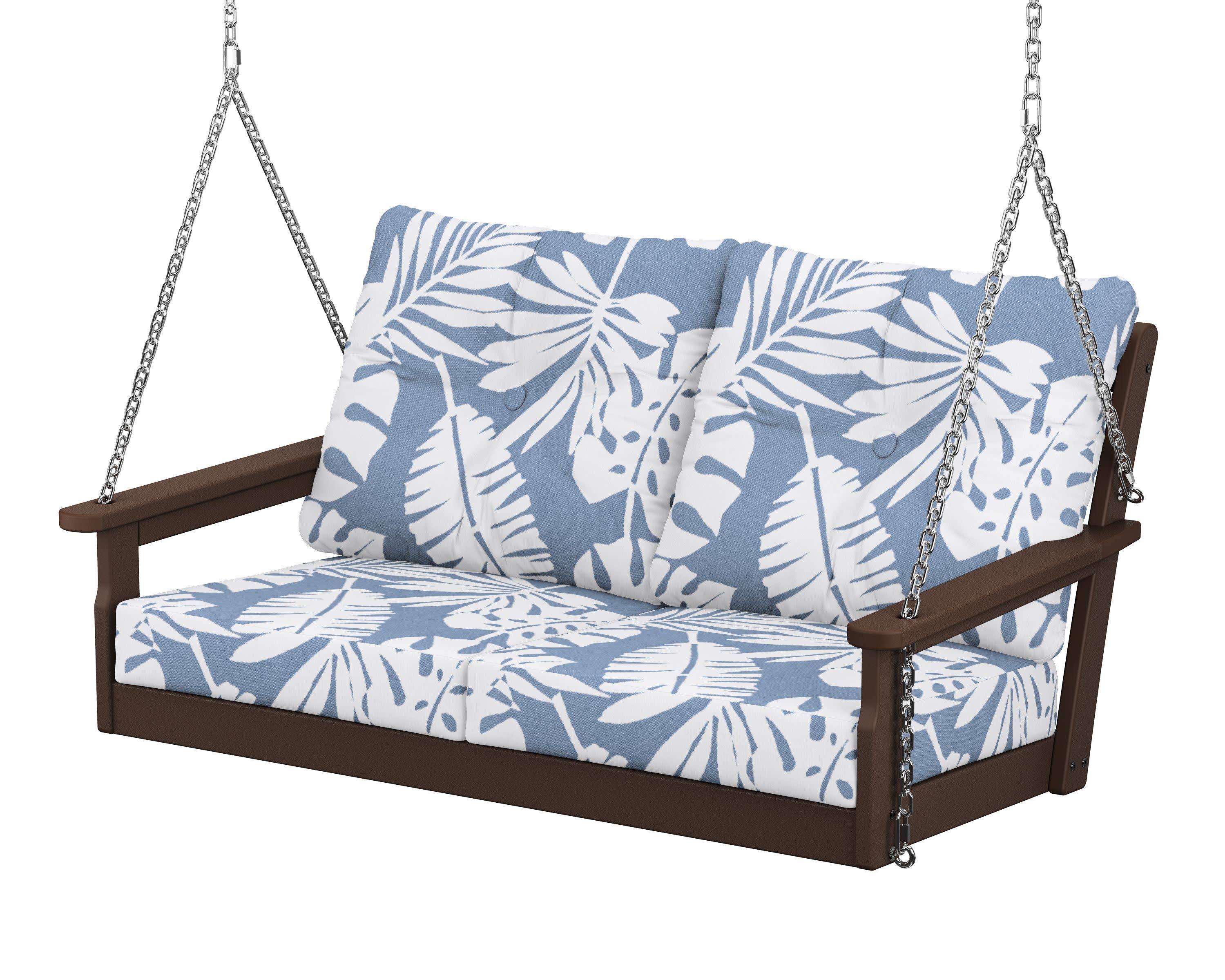 Vineyard Deep Seating Swing in Mahogany / Leaf Sky Blue