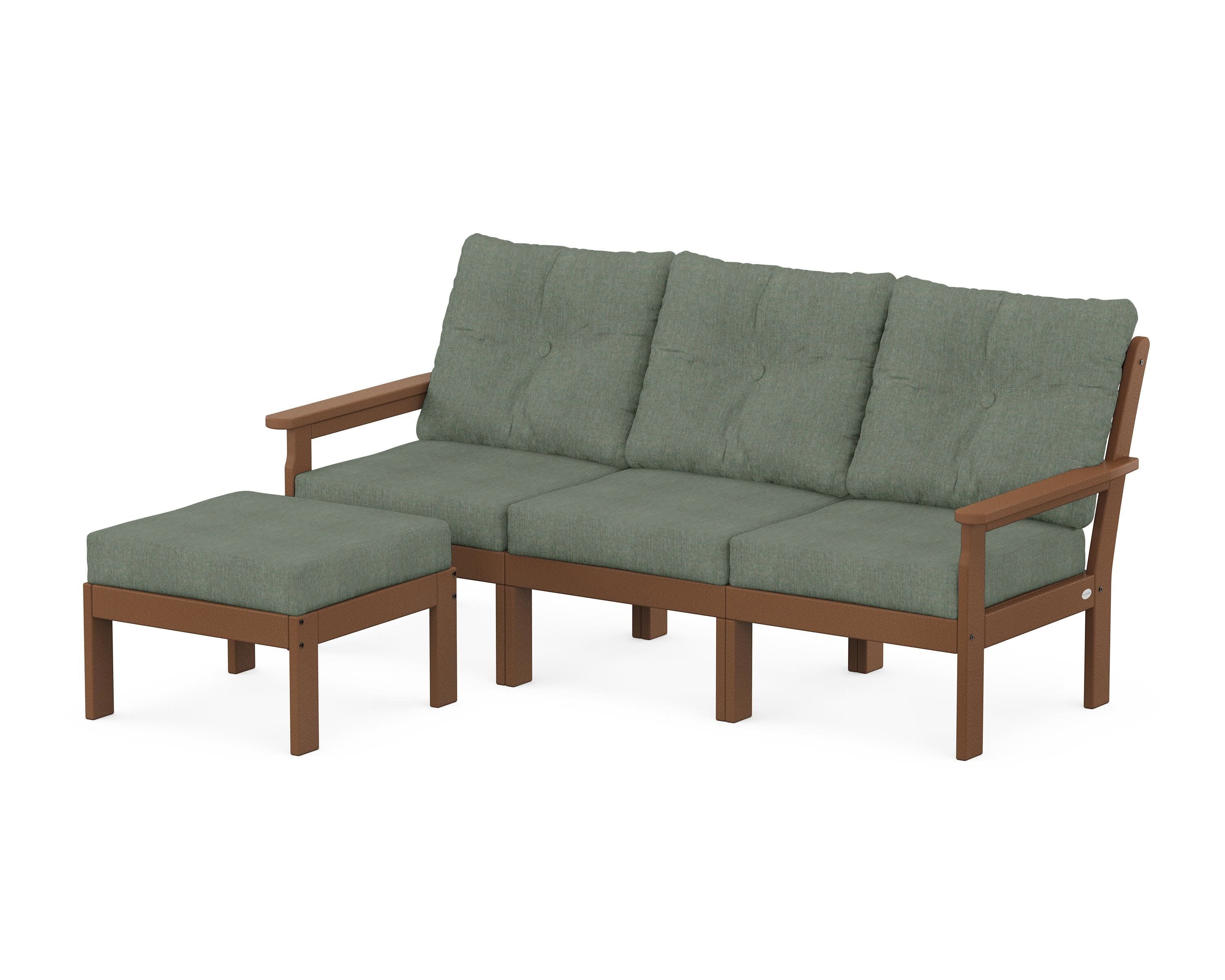 Vineyard 4-Piece Sectional with Ottoman in Teak / Cast Sage