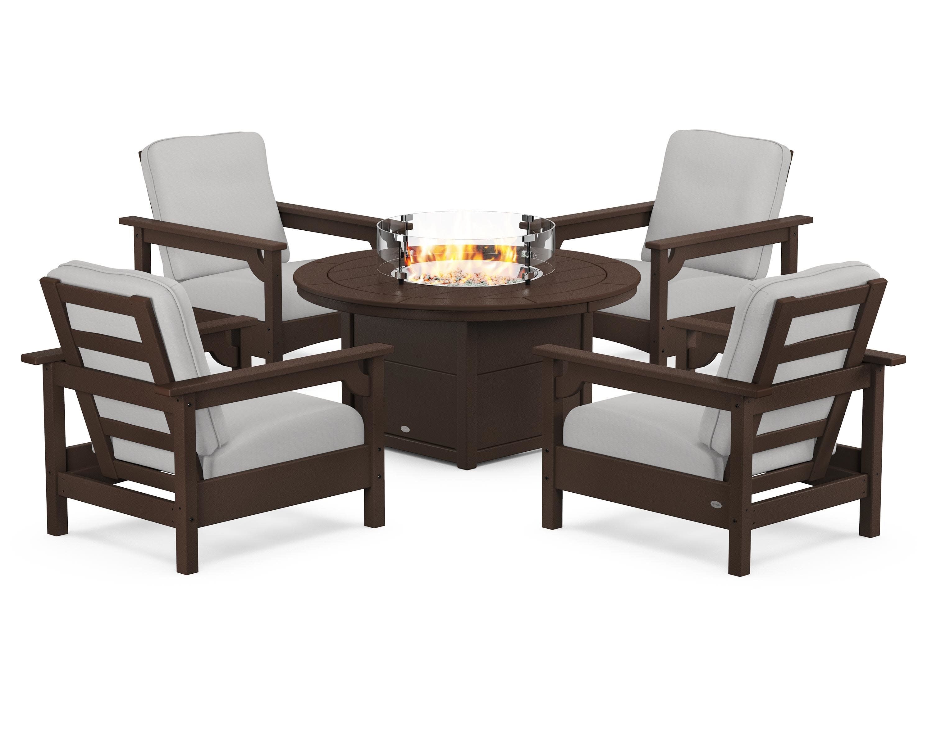 Club 5-Piece Conversation Set with Fire Pit Table in Mahogany / Diamond in the Rough
