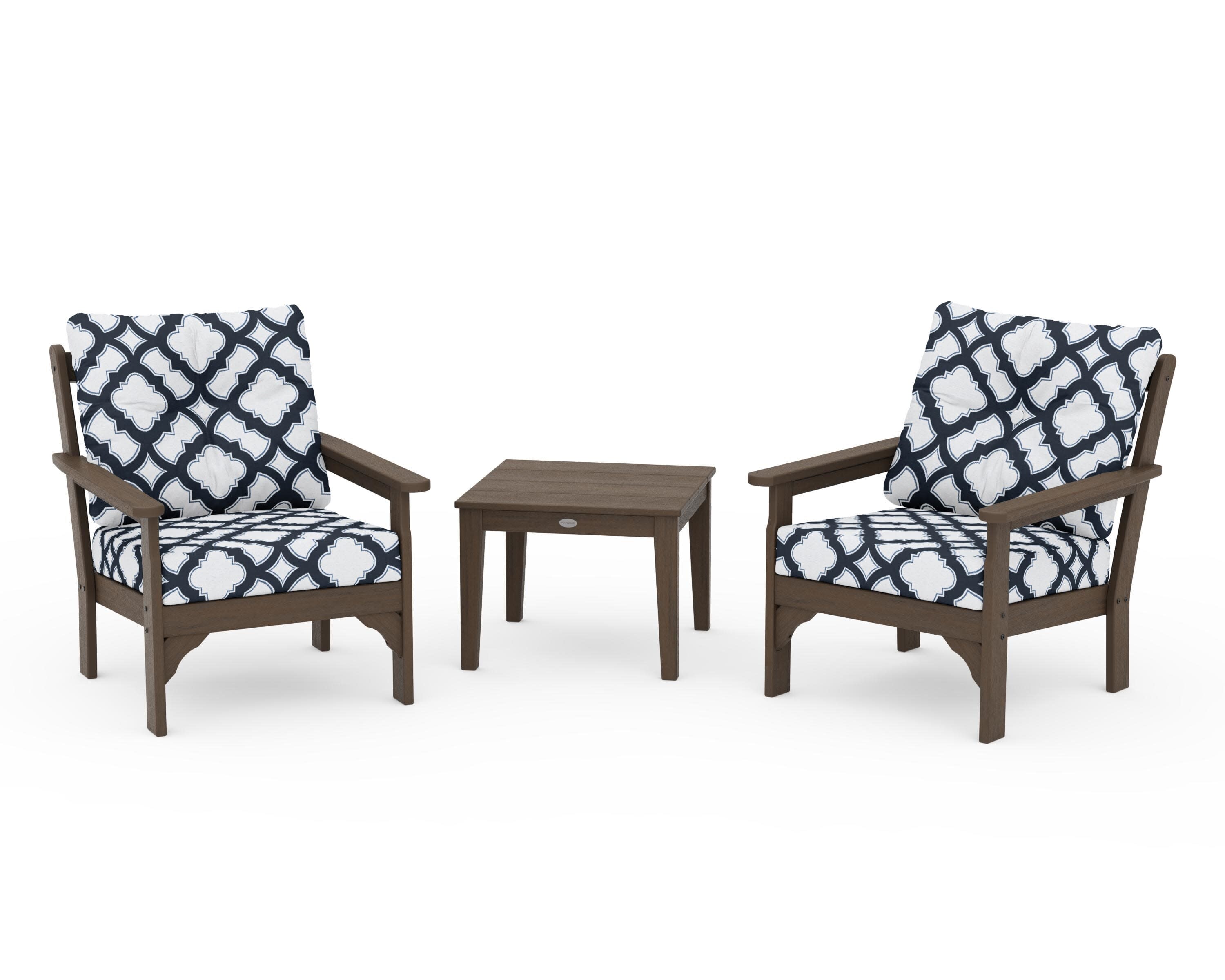 Vineyard 3-Piece Deep Seating Set in Kona / Trellis Marine Indigo