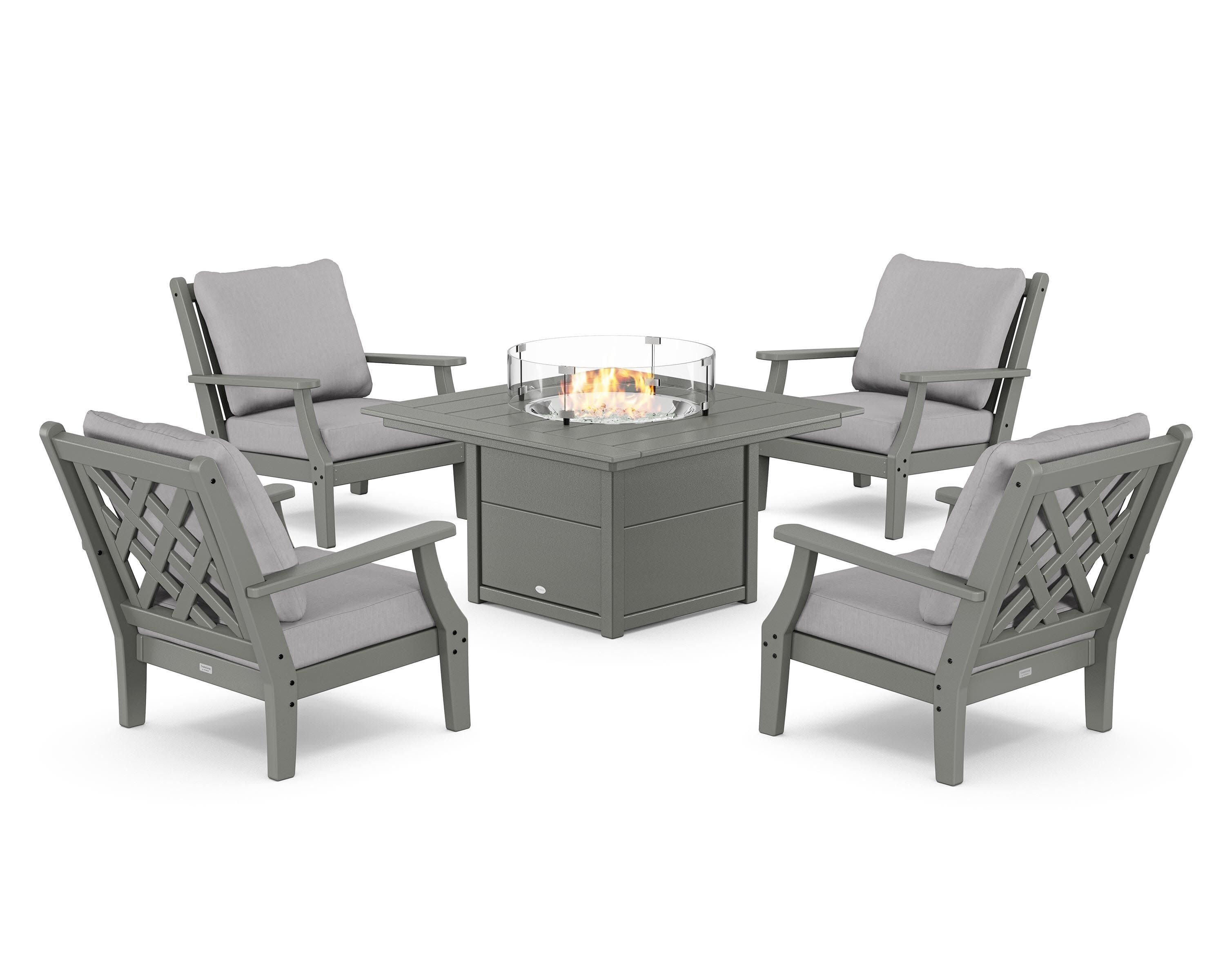 Wovendale 5-Piece Deep Seating Set with Fire Pit Table in Slate Grey / Granite