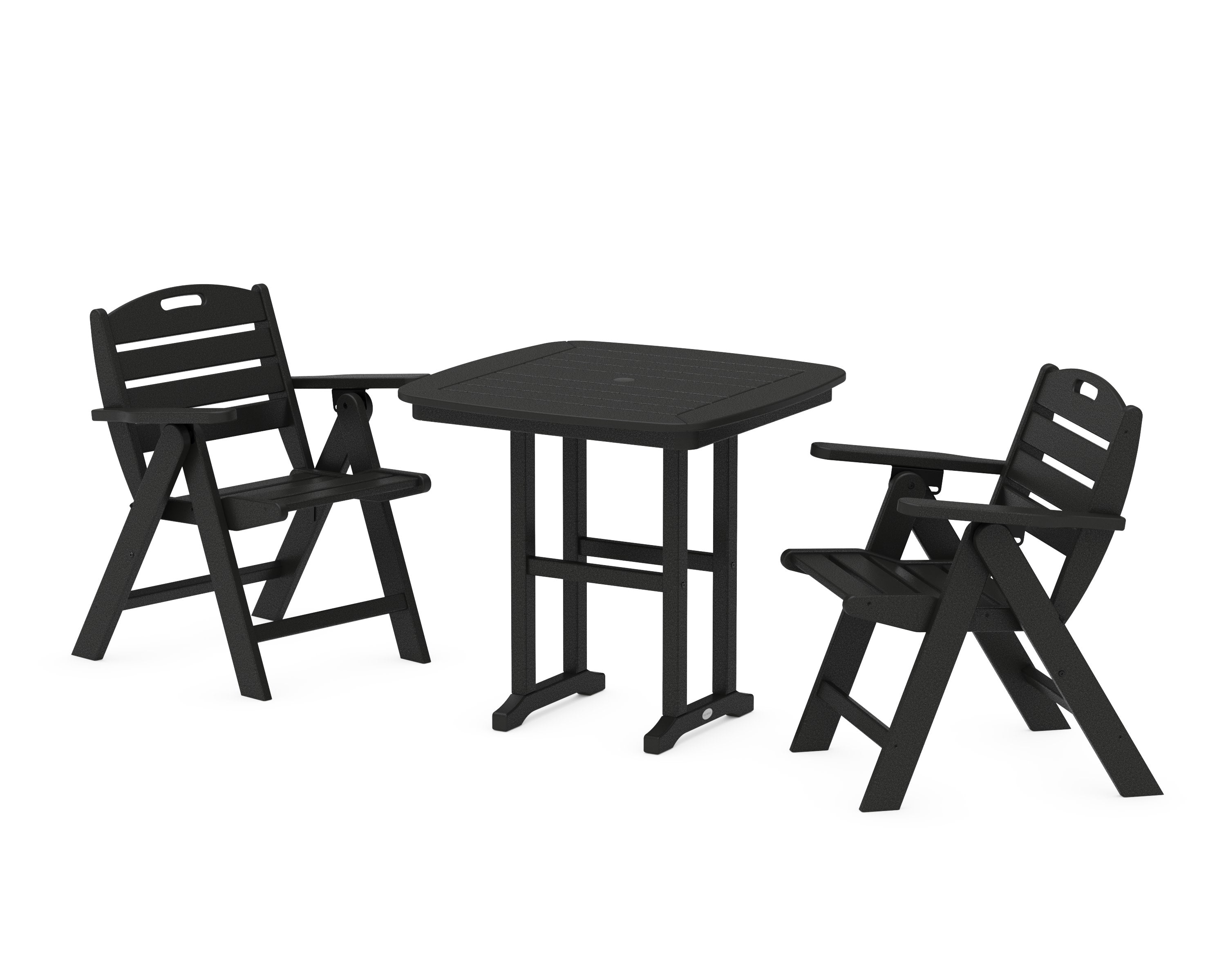 Nautical Folding Lowback Chair 3-Piece Dining Set in Black