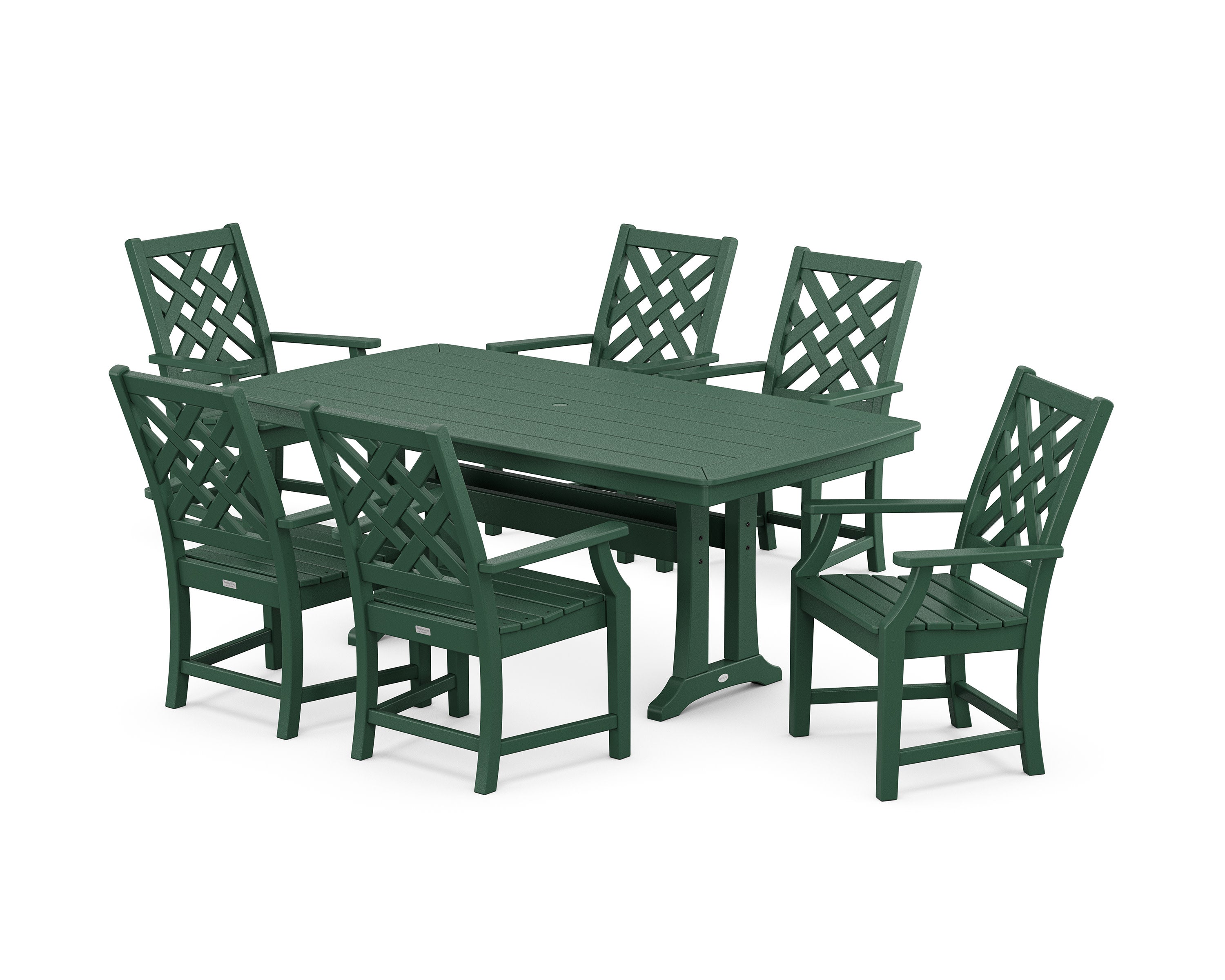Wovendale Arm Chair 7-Piece Dining Set with Trestle Legs in Green