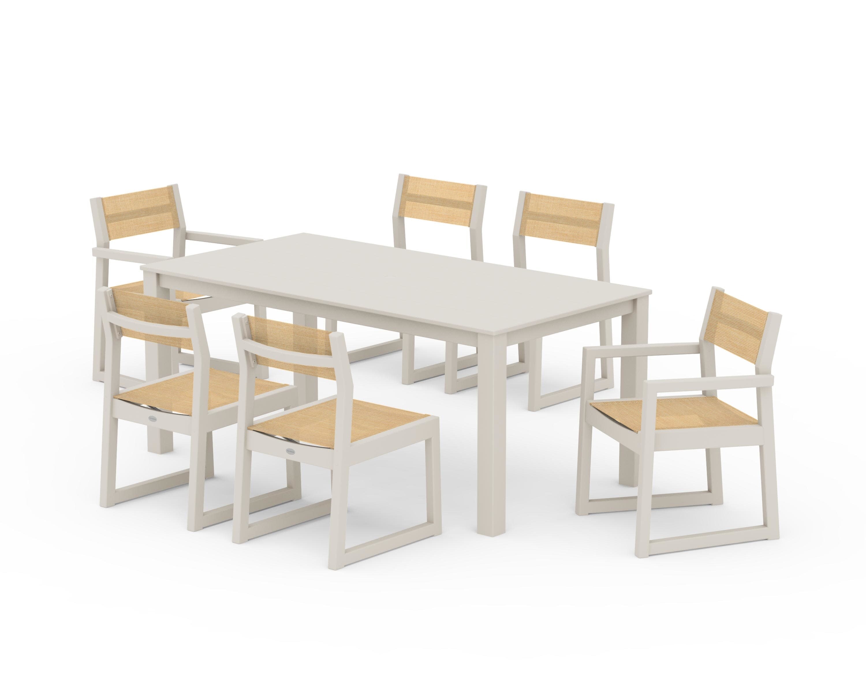 EDGE Sling 7-Piece Parsons Dining Set in Sand / Dupioni Apricot Sling