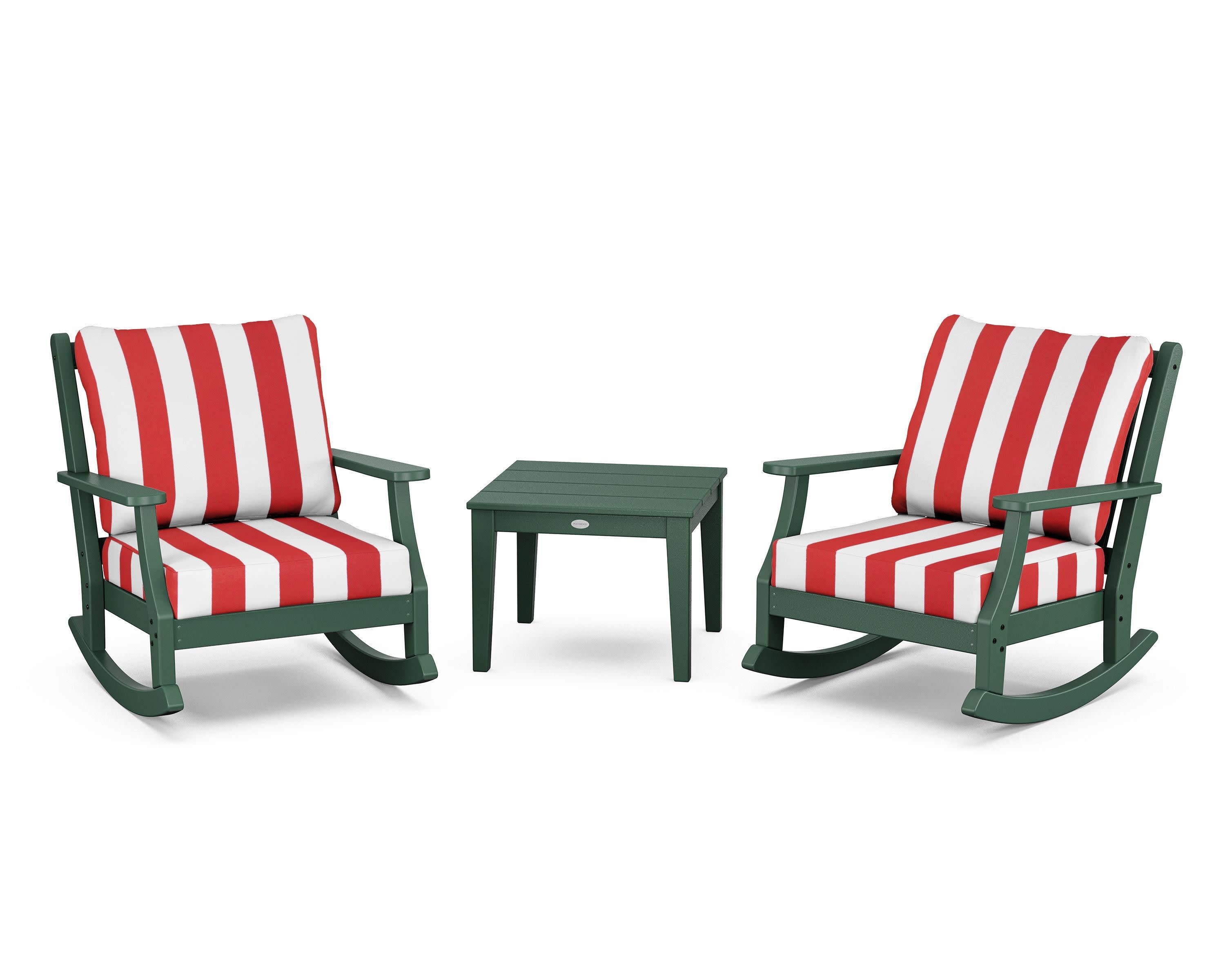 Wovendale 3-Piece Deep Seating Rocker Set in Green / Cabana Stripe Crimson