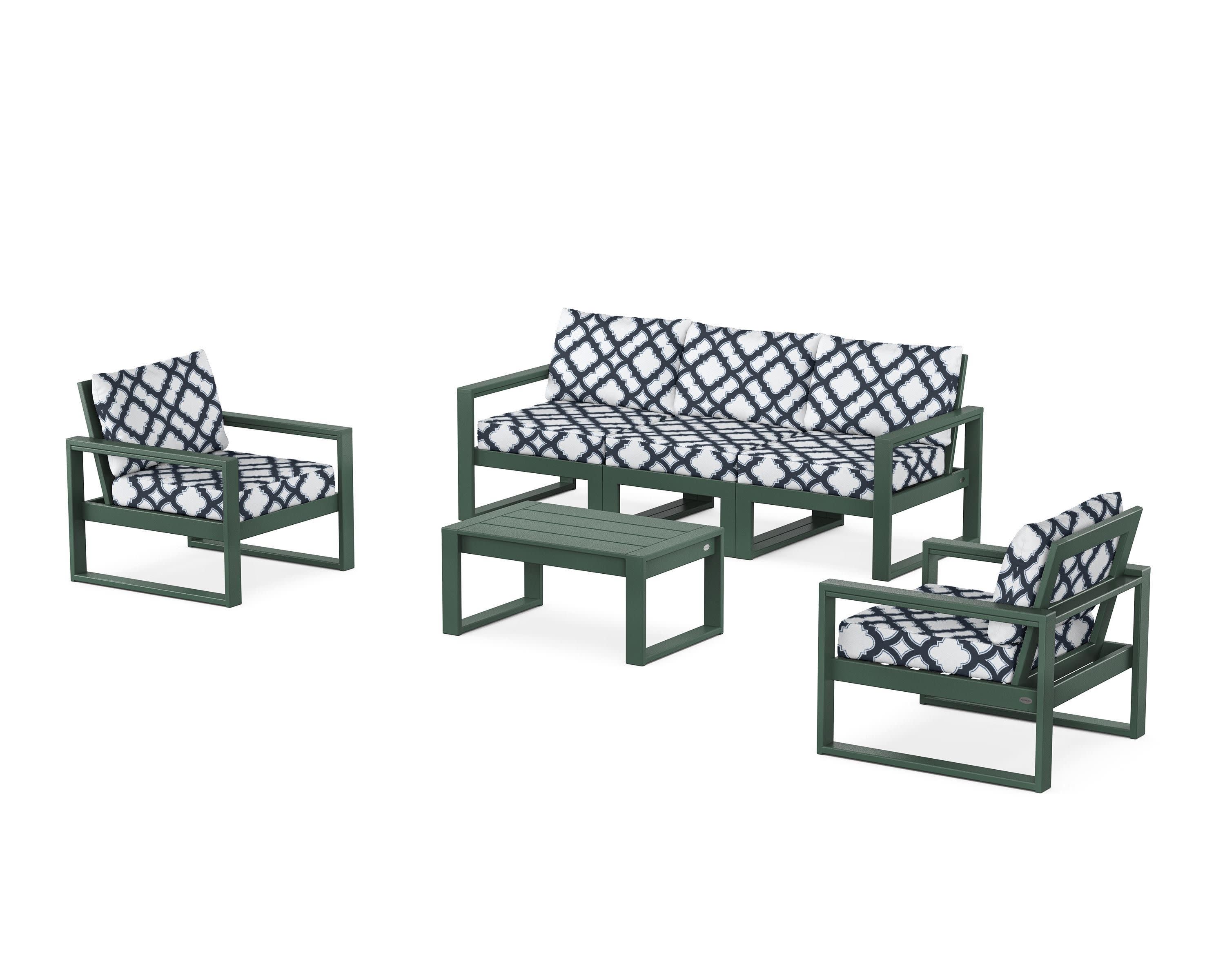 EDGE Sectional 4-Piece Deep Seating Set with Sofa in Green / Trellis Marine Indigo