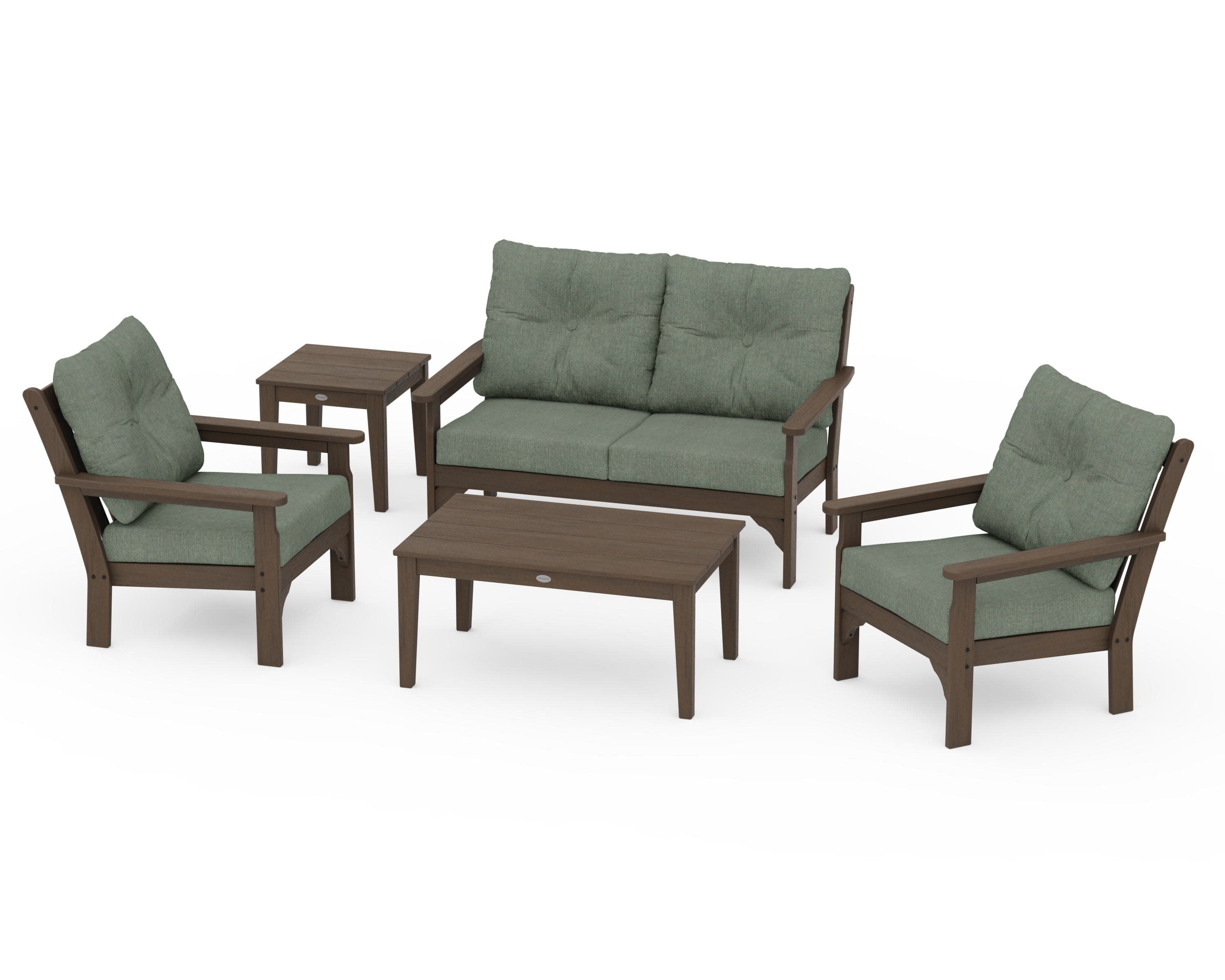 Vineyard 5-Piece Deep Seating Set in Kona / Cast Sage