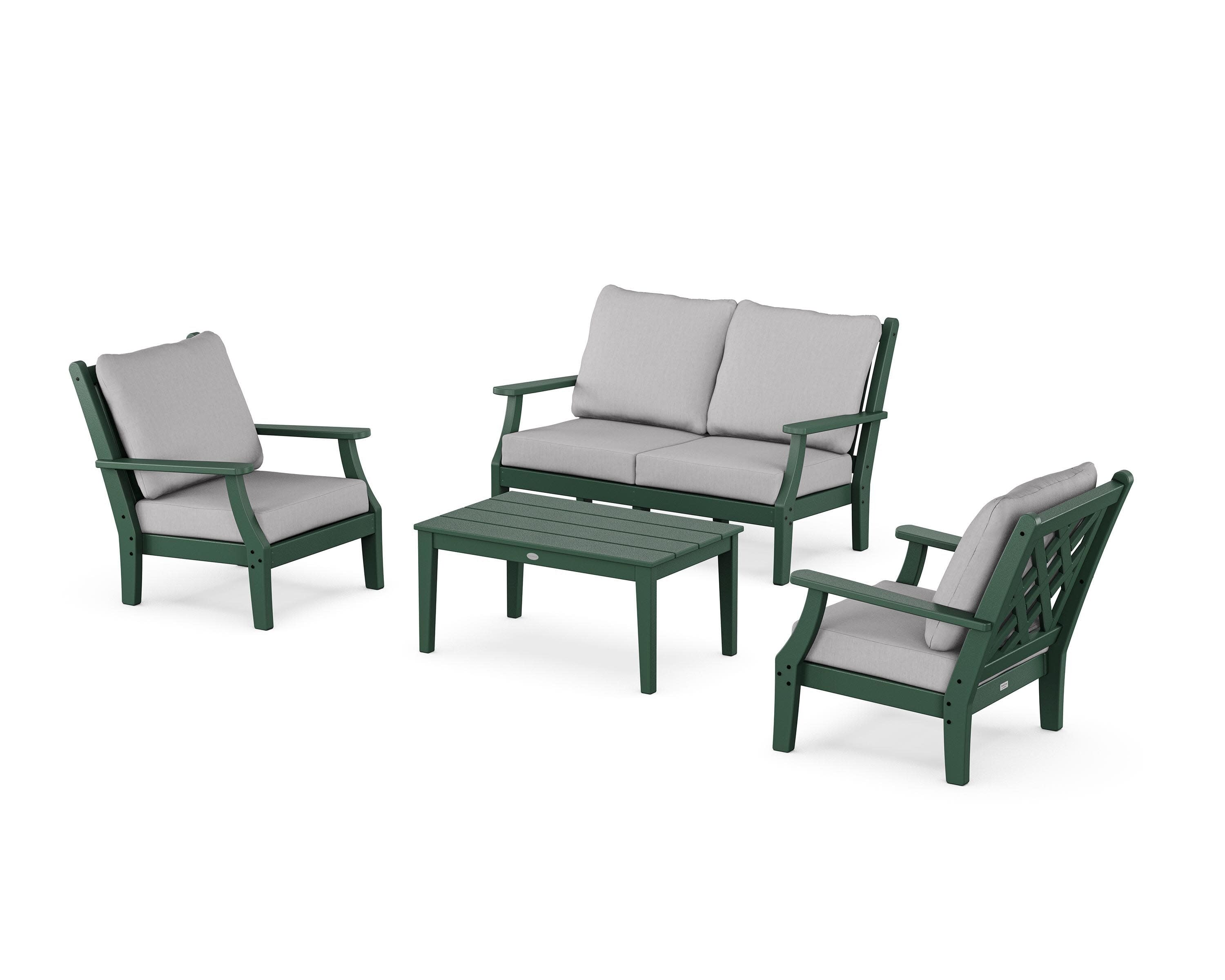 Wovendale 4-Piece Deep Seating Set with Loveseat in Green / Granite