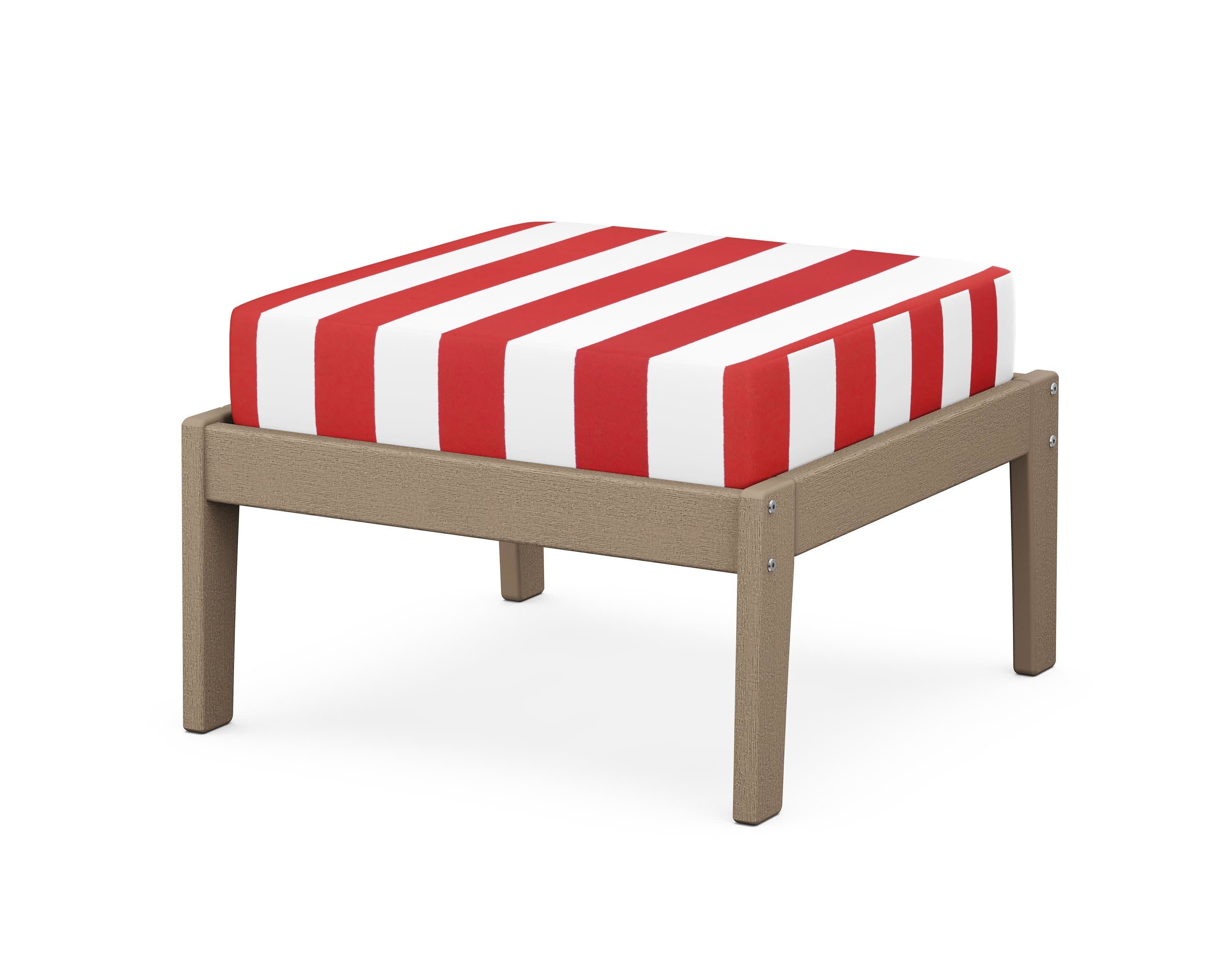 Deep Seating Ottoman in Vintage Sahara / Cabana Stripe Crimson