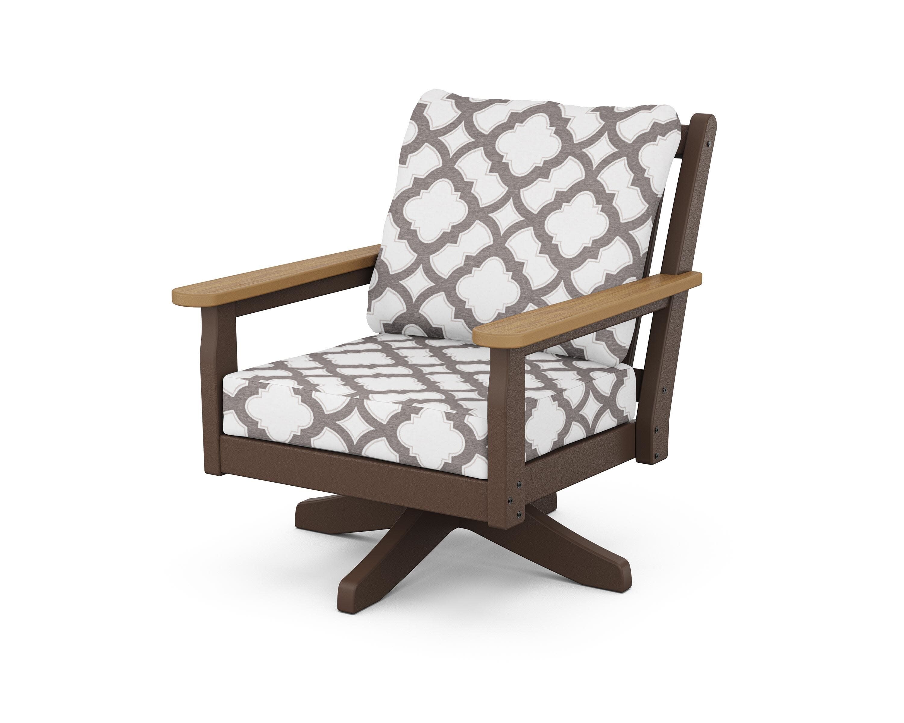 Chippendale Deep Seating Swivel Chair in Mahogany / Natural / Trellis Grey Mist