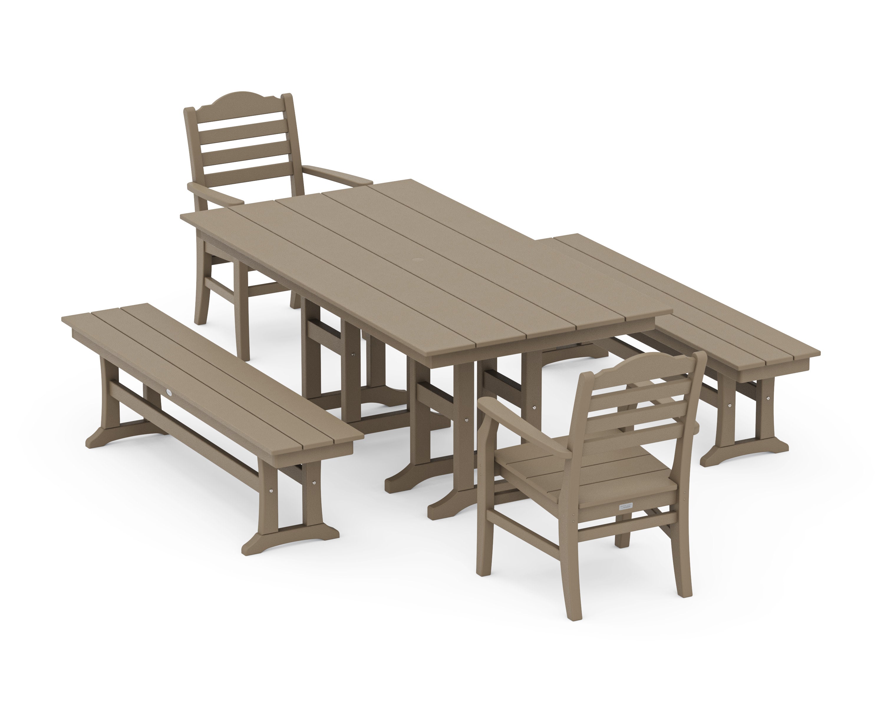 Savannah 5-Piece Farmhouse Dining Set with Benches in Vintage Sahara