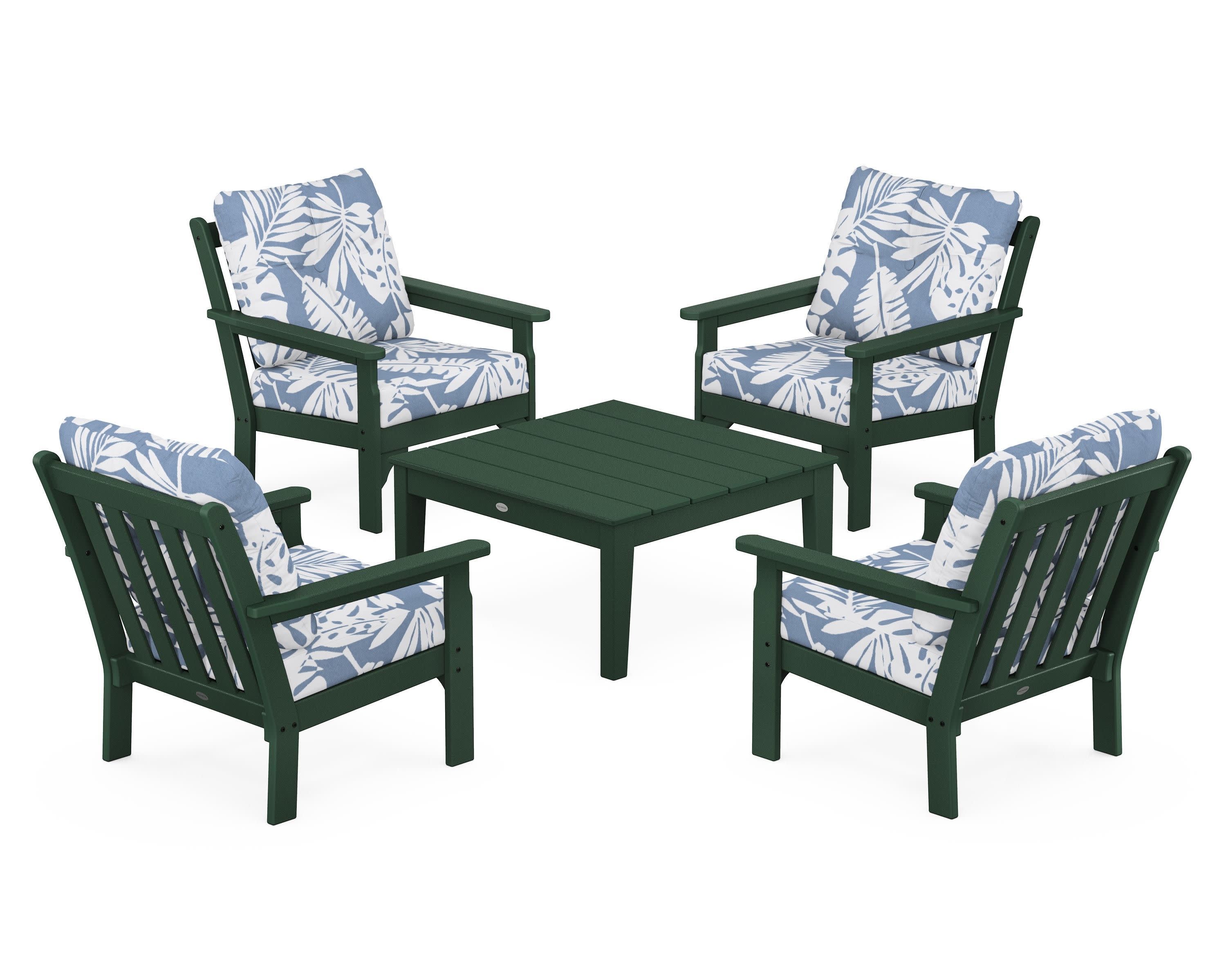 Vineyard 5-Piece Deep Seating Conversation Set in Green / Leaf Sky Blue