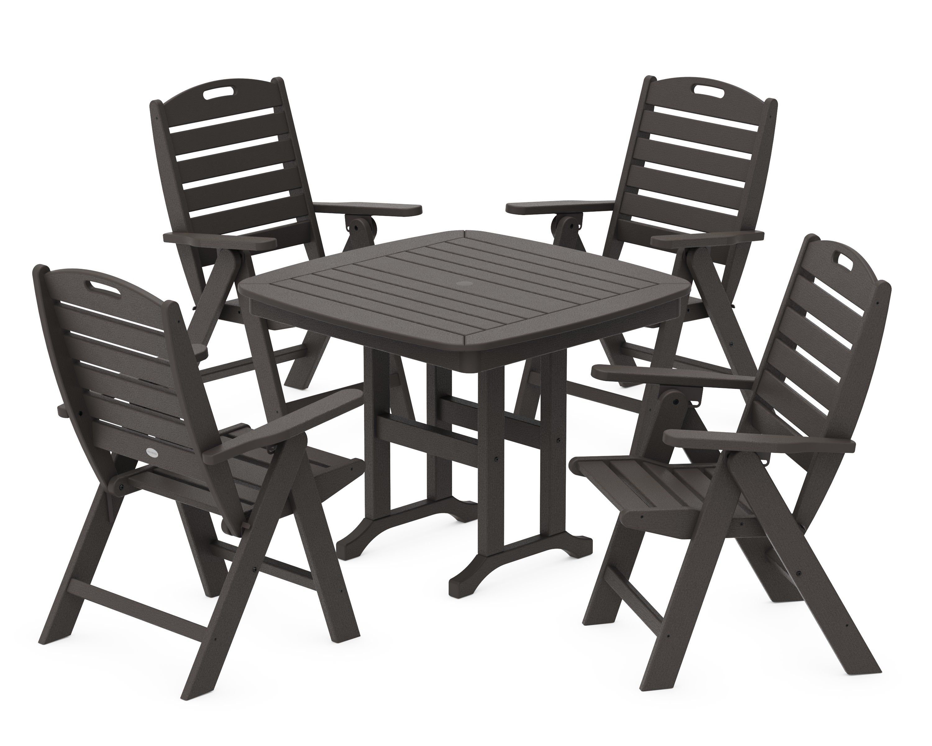 Nautical Folding Highback Chair 5-Piece Dining Set in Vintage Coffee