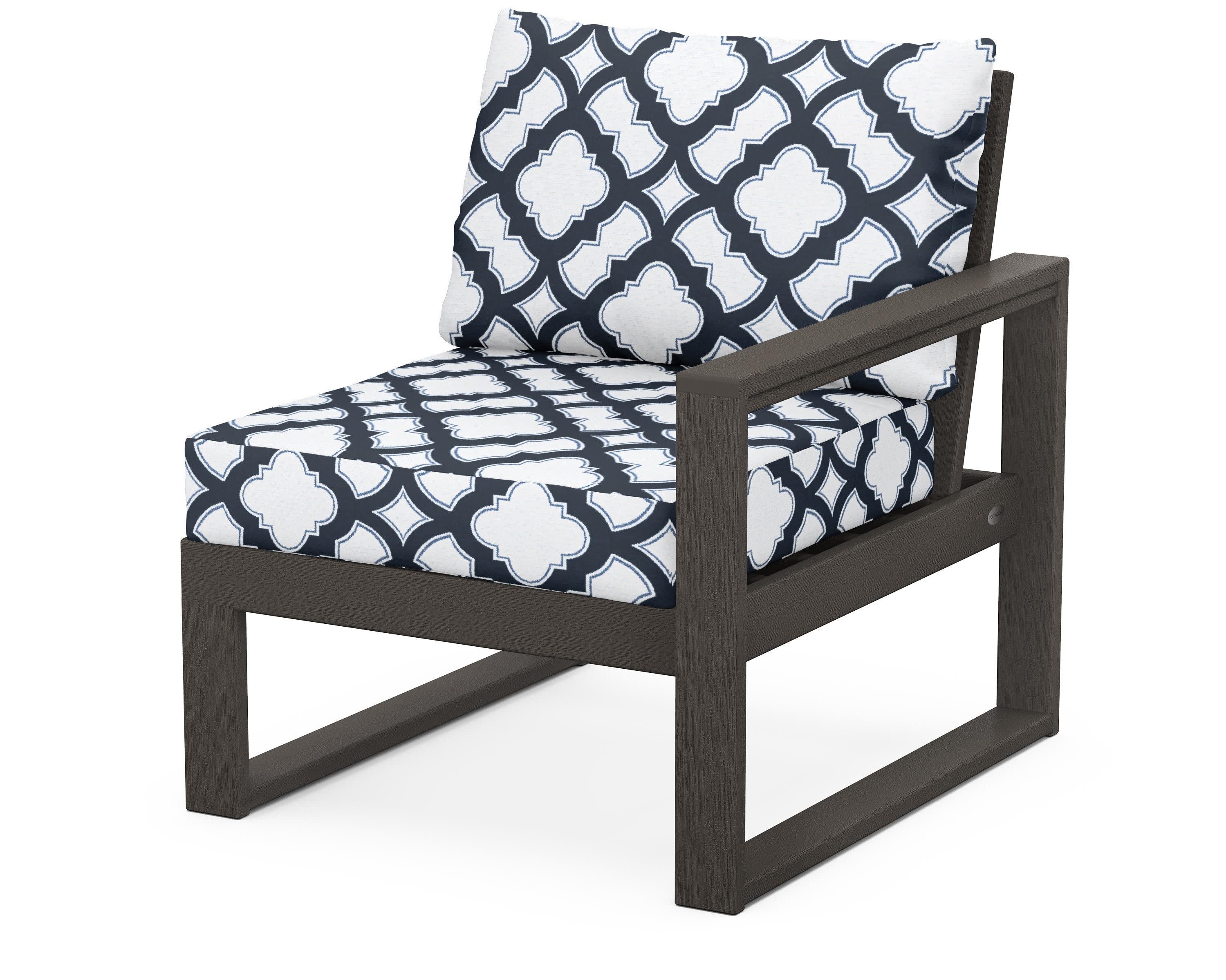 EDGE Modular Right Arm Chair in Vintage Coffee / Trellis Marine Indigo