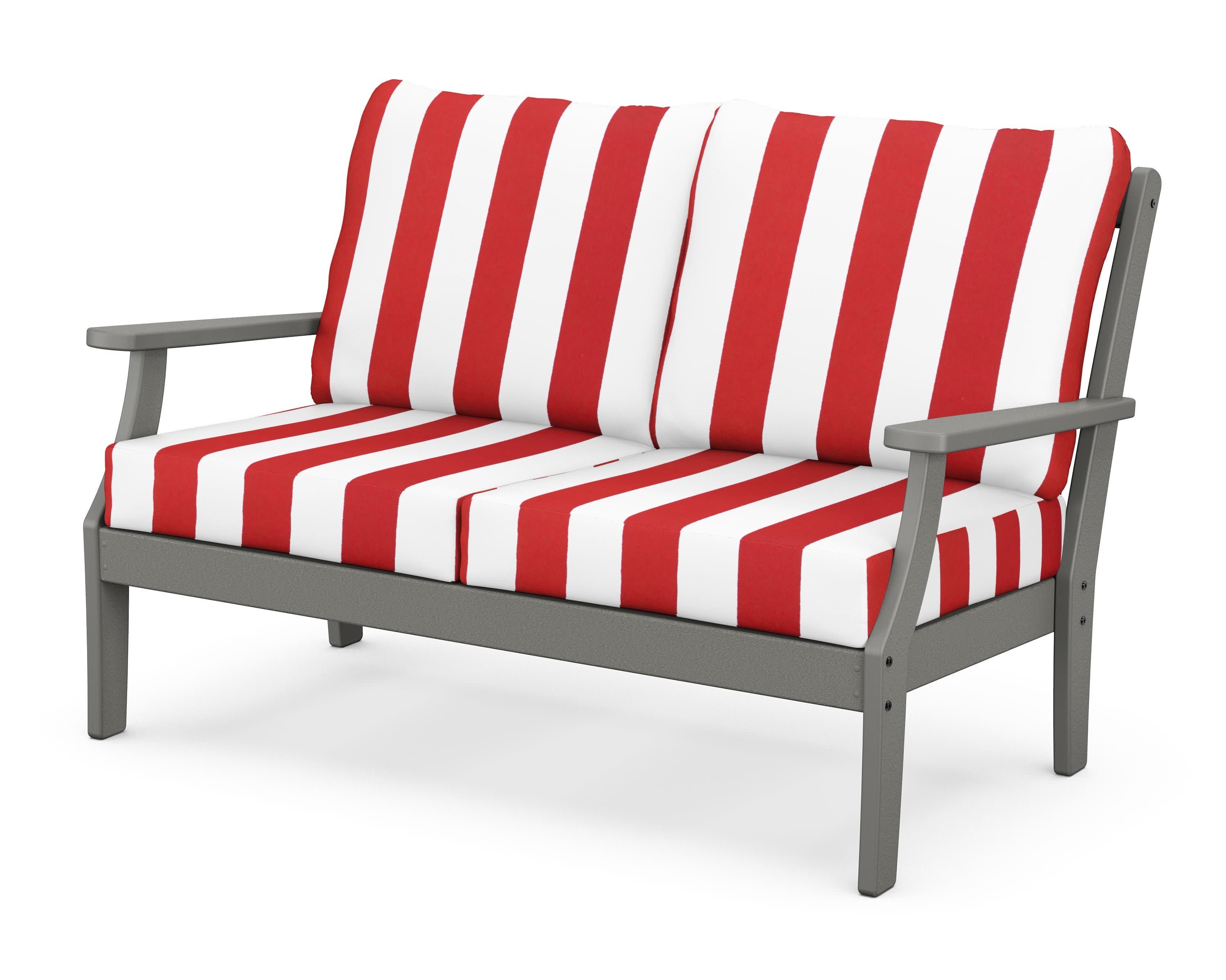 Braxton Deep Seating Loveseat in Slate Grey / Cabana Stripe Crimson