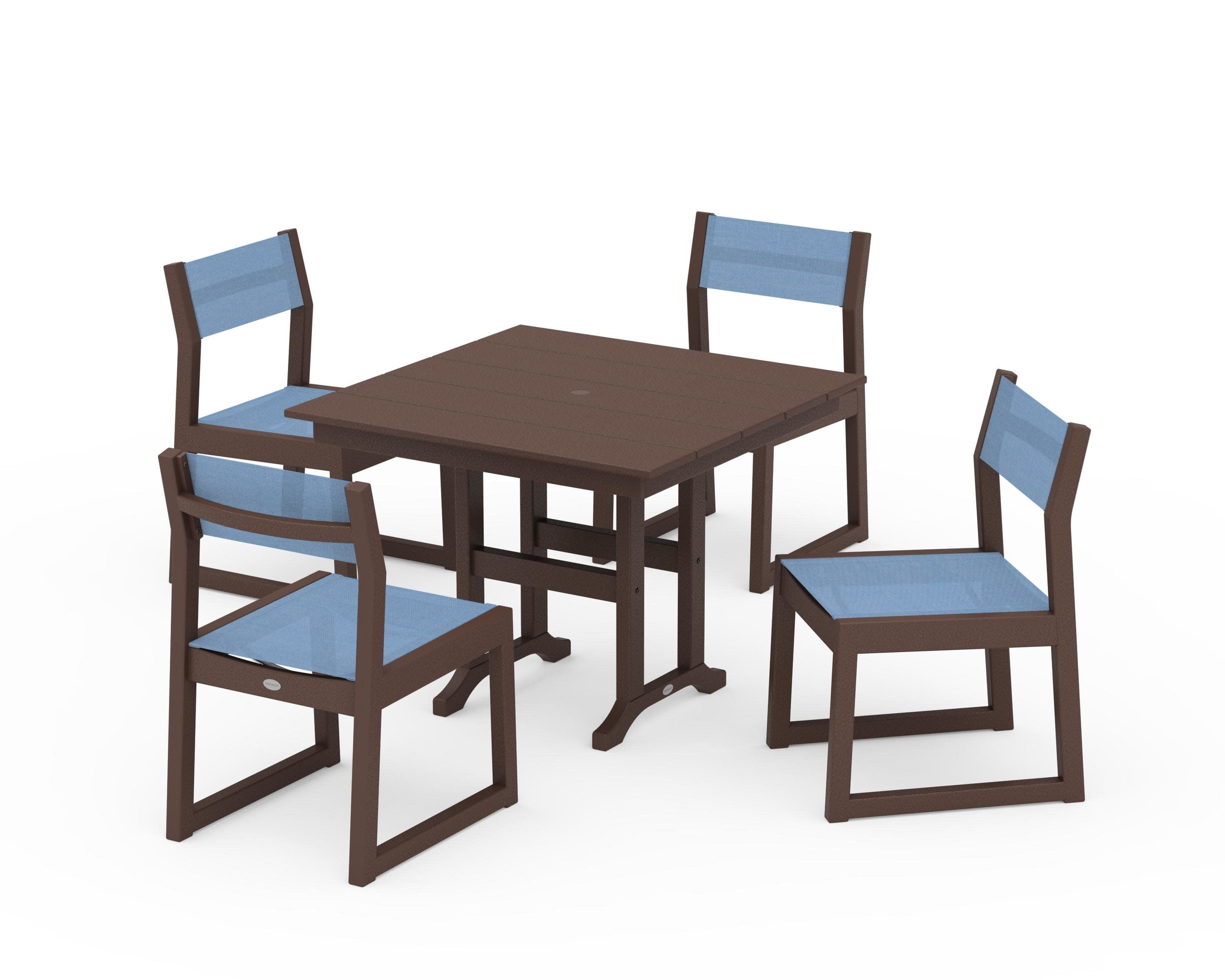 EDGE Sling Side Chair 5-Piece Farmhouse Dining Set in Mahogany / Poolside Sling
