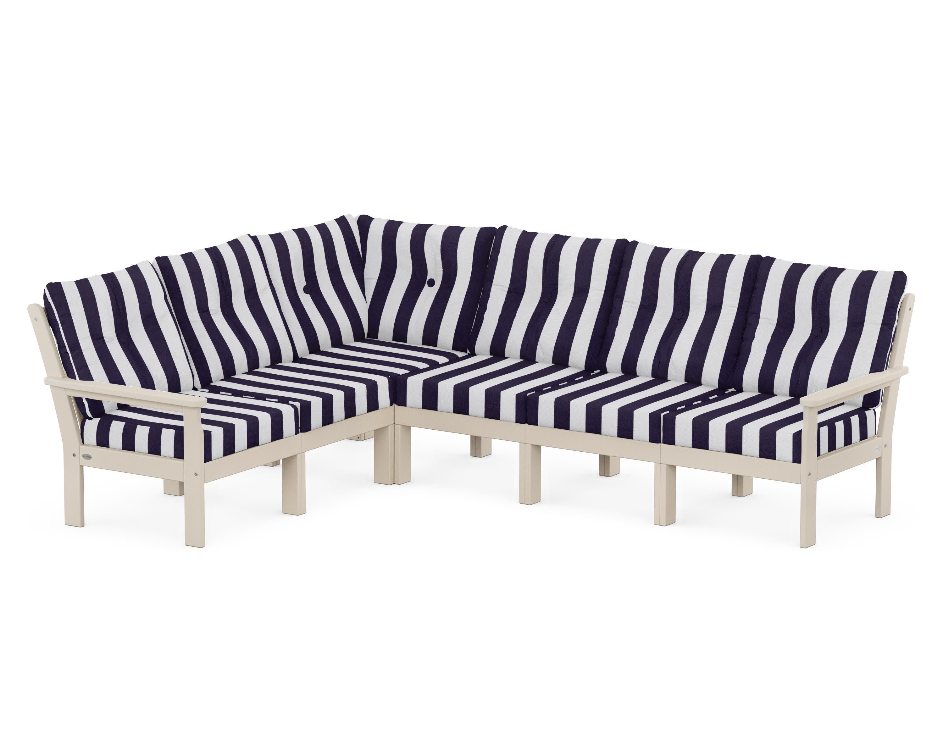 Vineyard 6-Piece Sectional in Sand / Cabana Stripe Navy