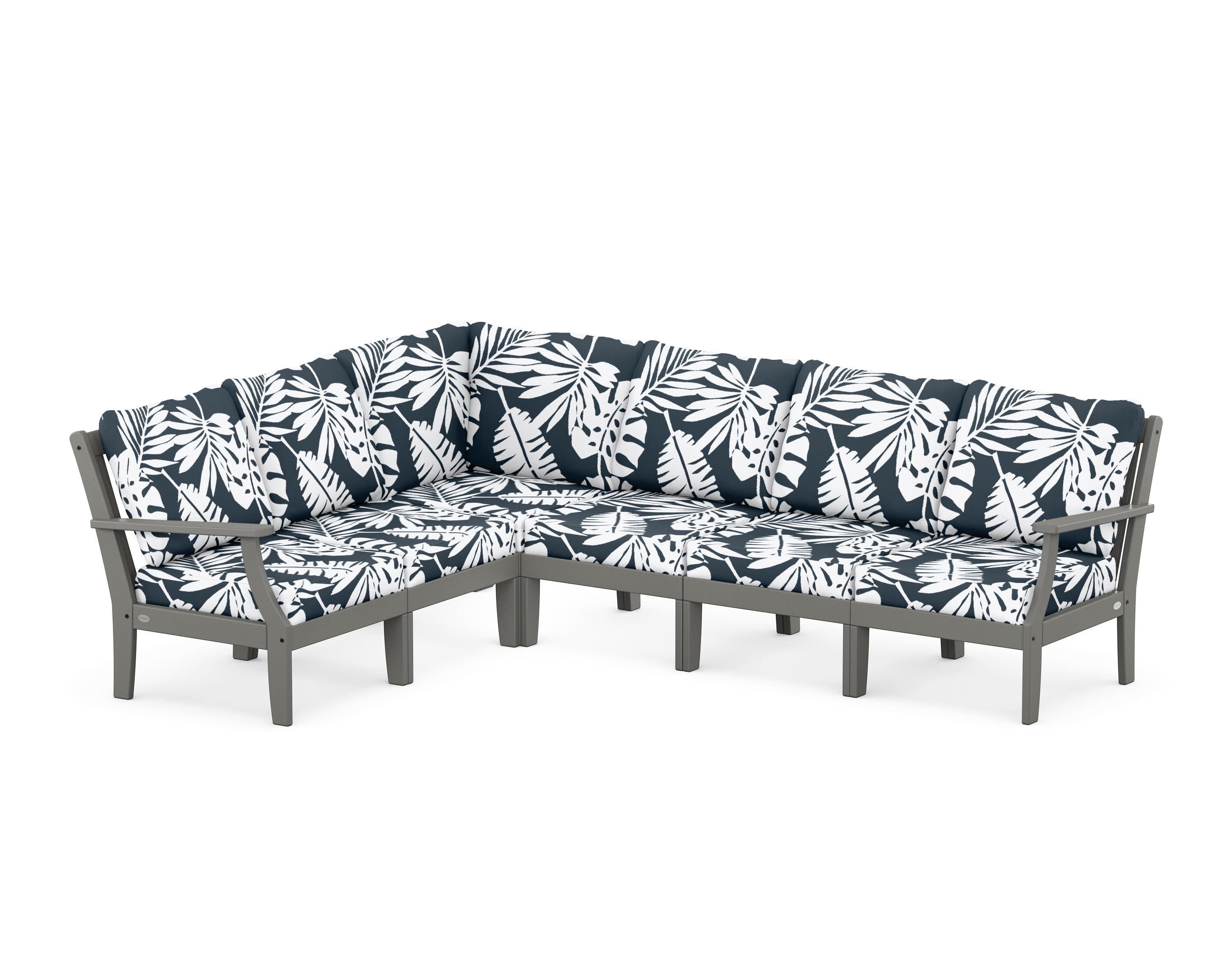 Braxton Modular 6-Piece Deep Seating Set in Slate Grey / Leaf Marine Indigo