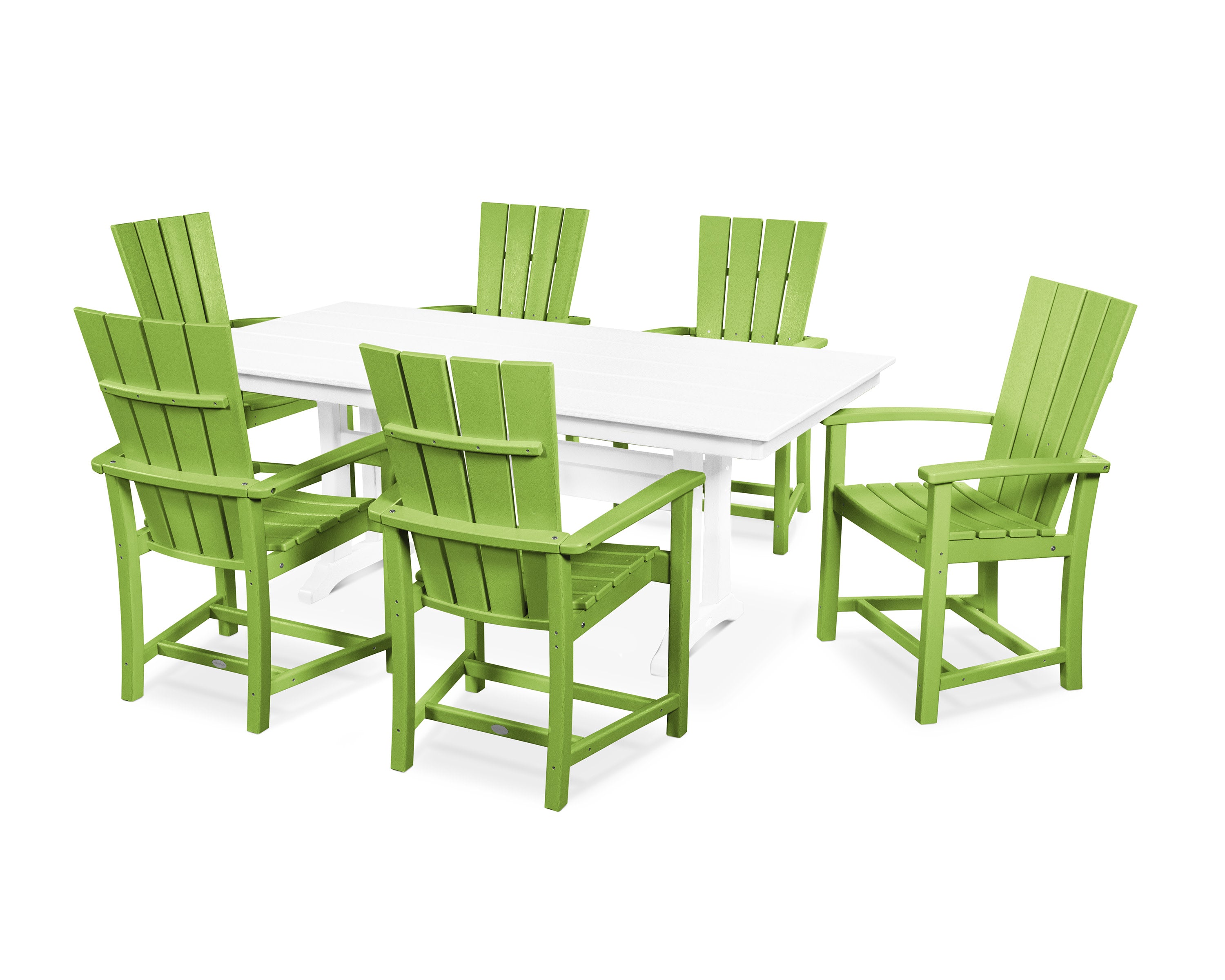 Quattro 7-Piece Farmhouse Dining Set with Trestle Legs in Lime / White