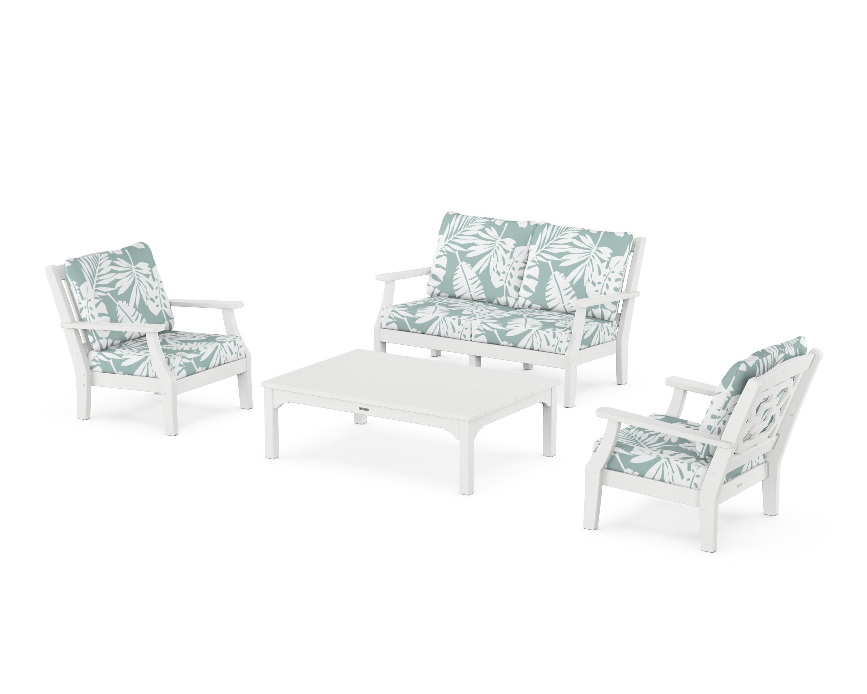 Chinoiserie 4-Piece Deep Seating Set with Loveseat in White / Leaf Glacier Spa