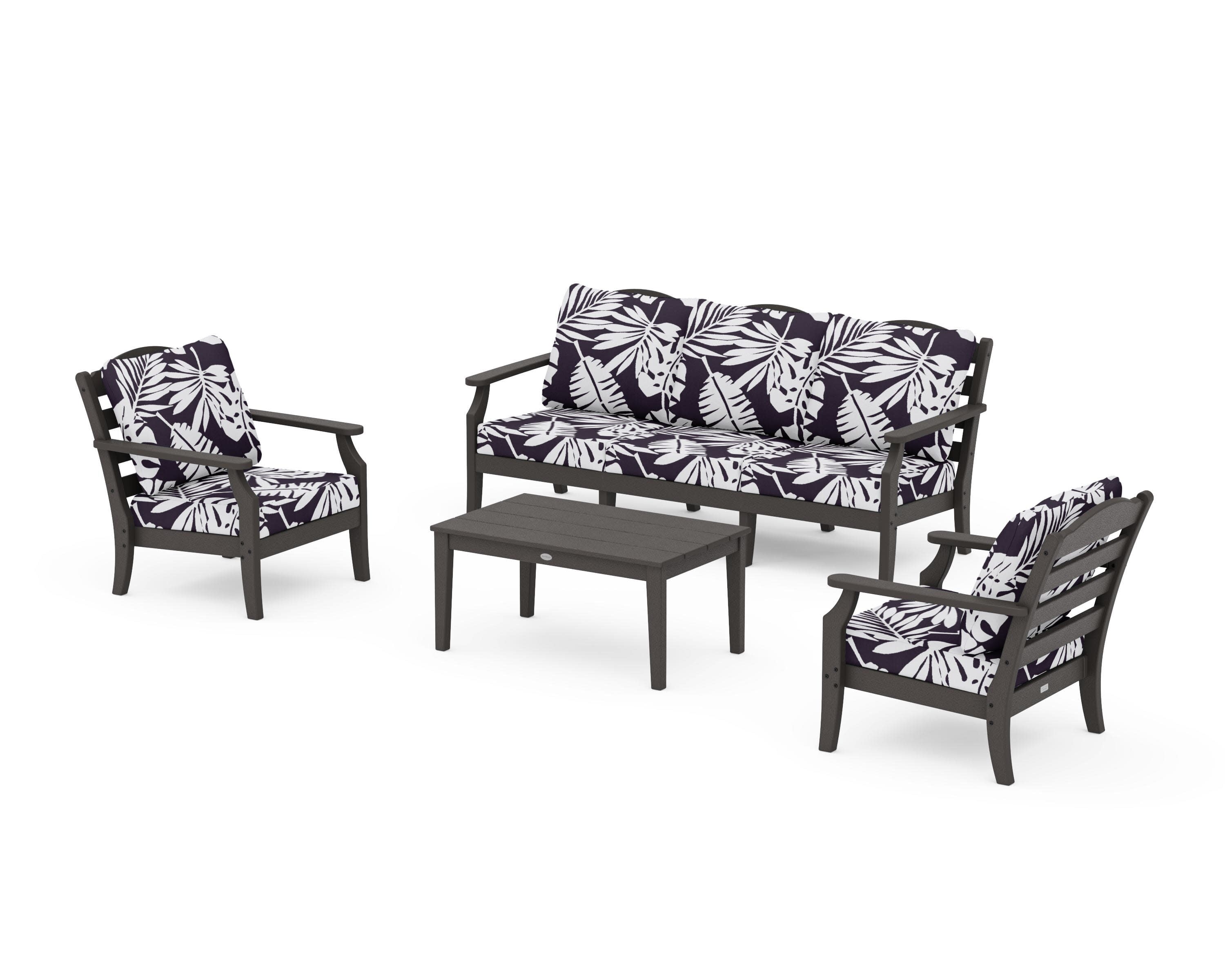 Savannah 4-Piece Deep Seating Set with Sofa in Vintage Coffee / Leaf Navy