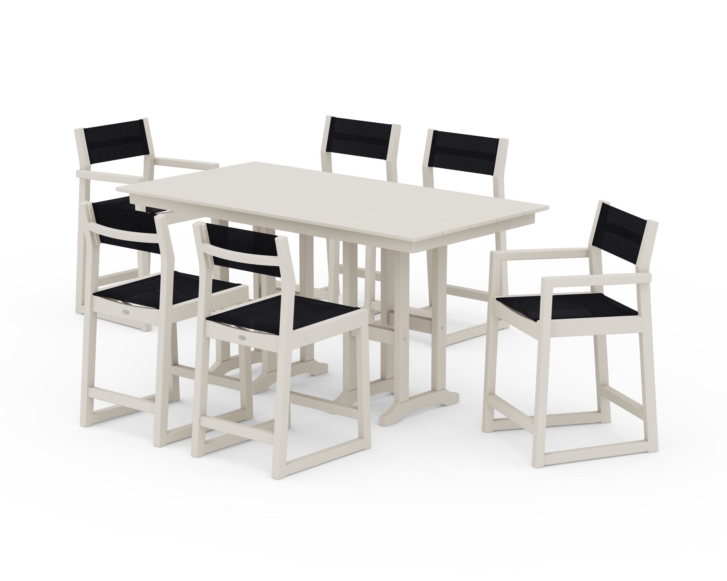 EDGE Sling 7-Piece Farmhouse Counter Set in Sand / Black Sling