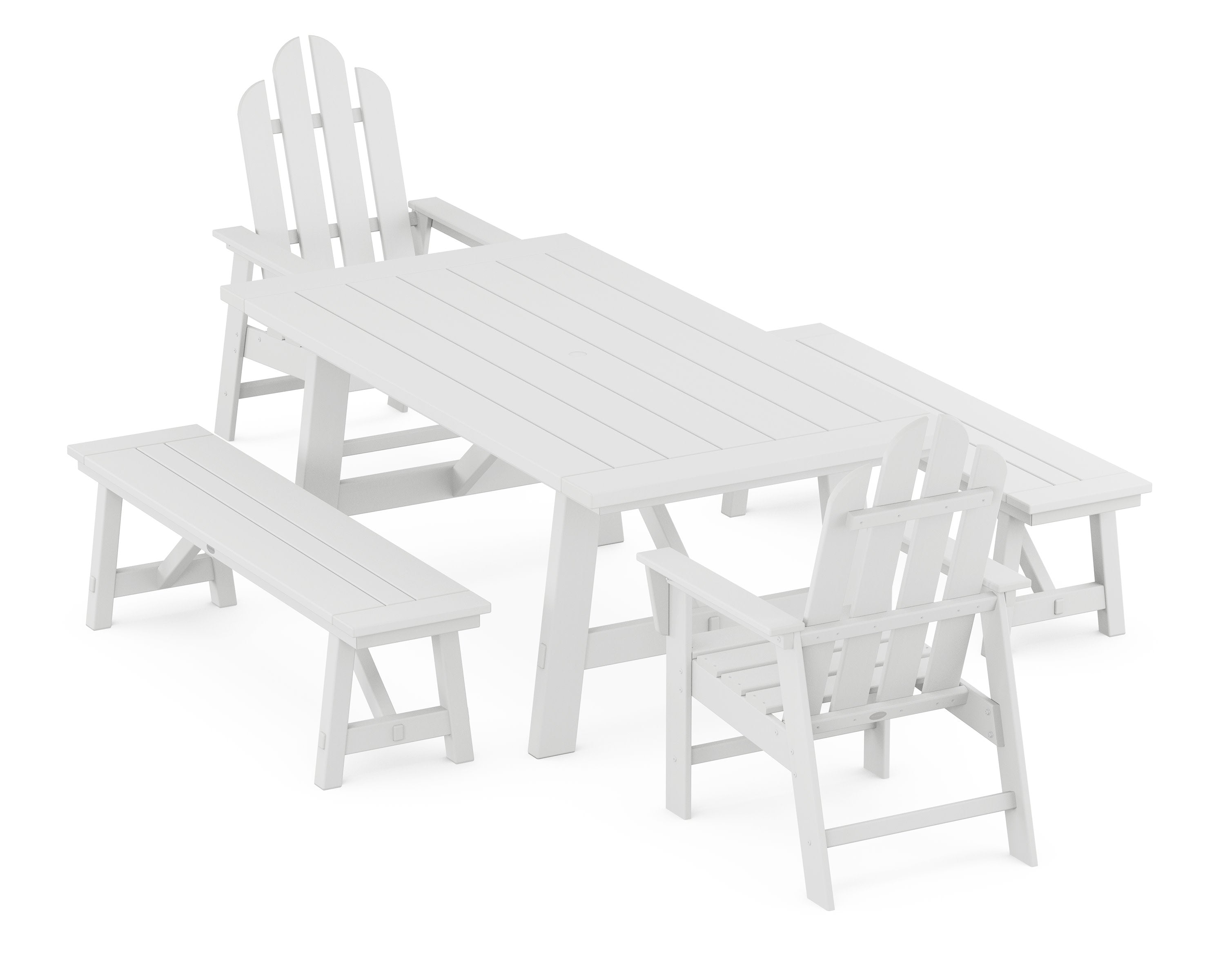 Long Island 5-Piece Rustic Farmhouse Dining Set With Benches in White