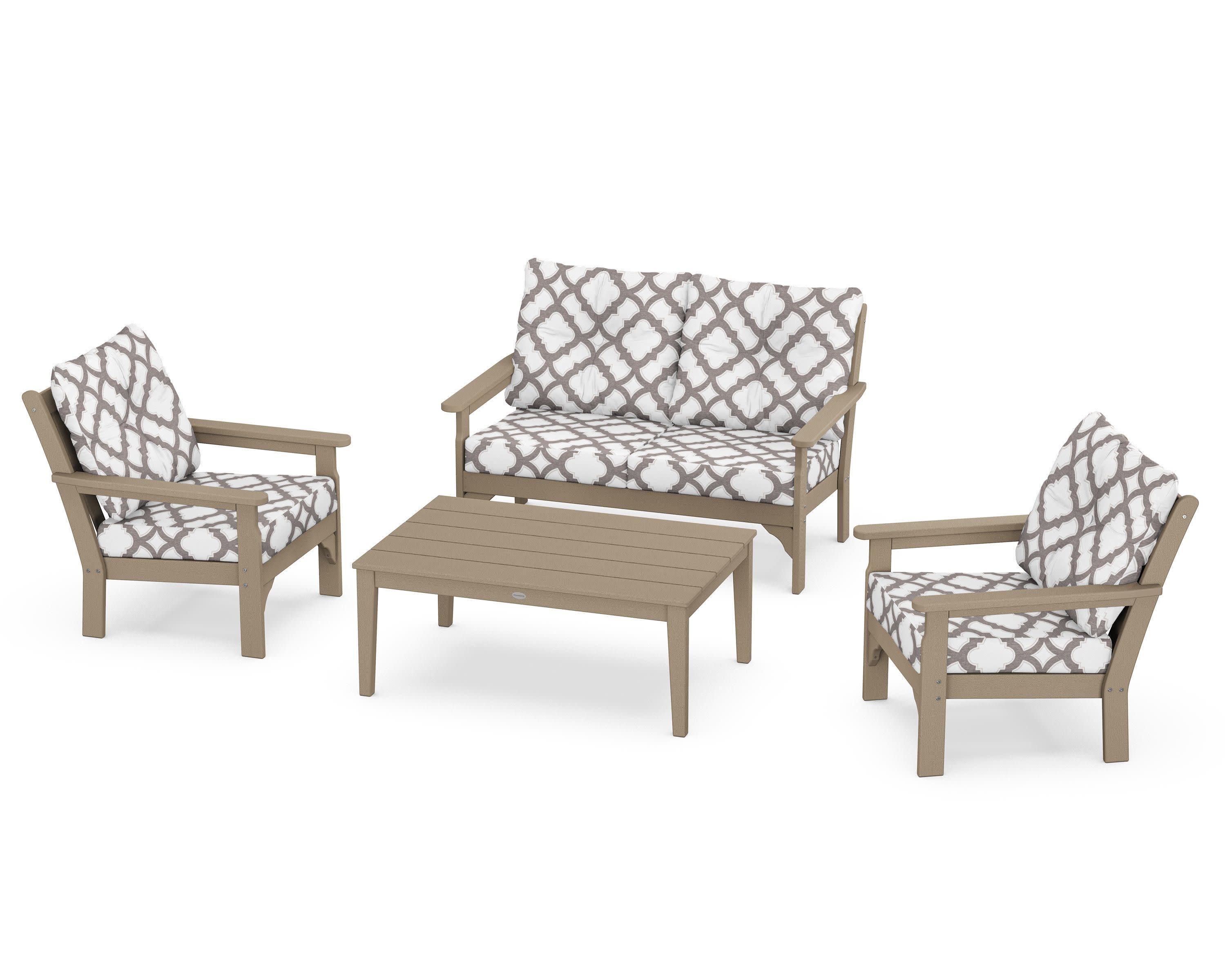 Vineyard 4-Piece Deep Seating Set in Vintage Sahara / Trellis Grey Mist