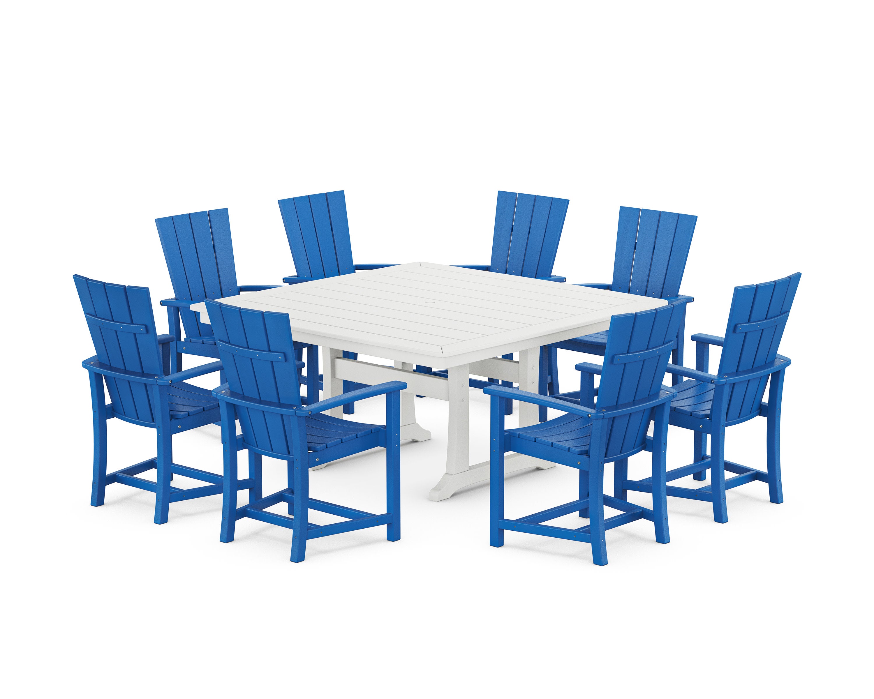 Quattro 9-Piece Square Dining Set with Trestle Legs in Pacific Blue / White