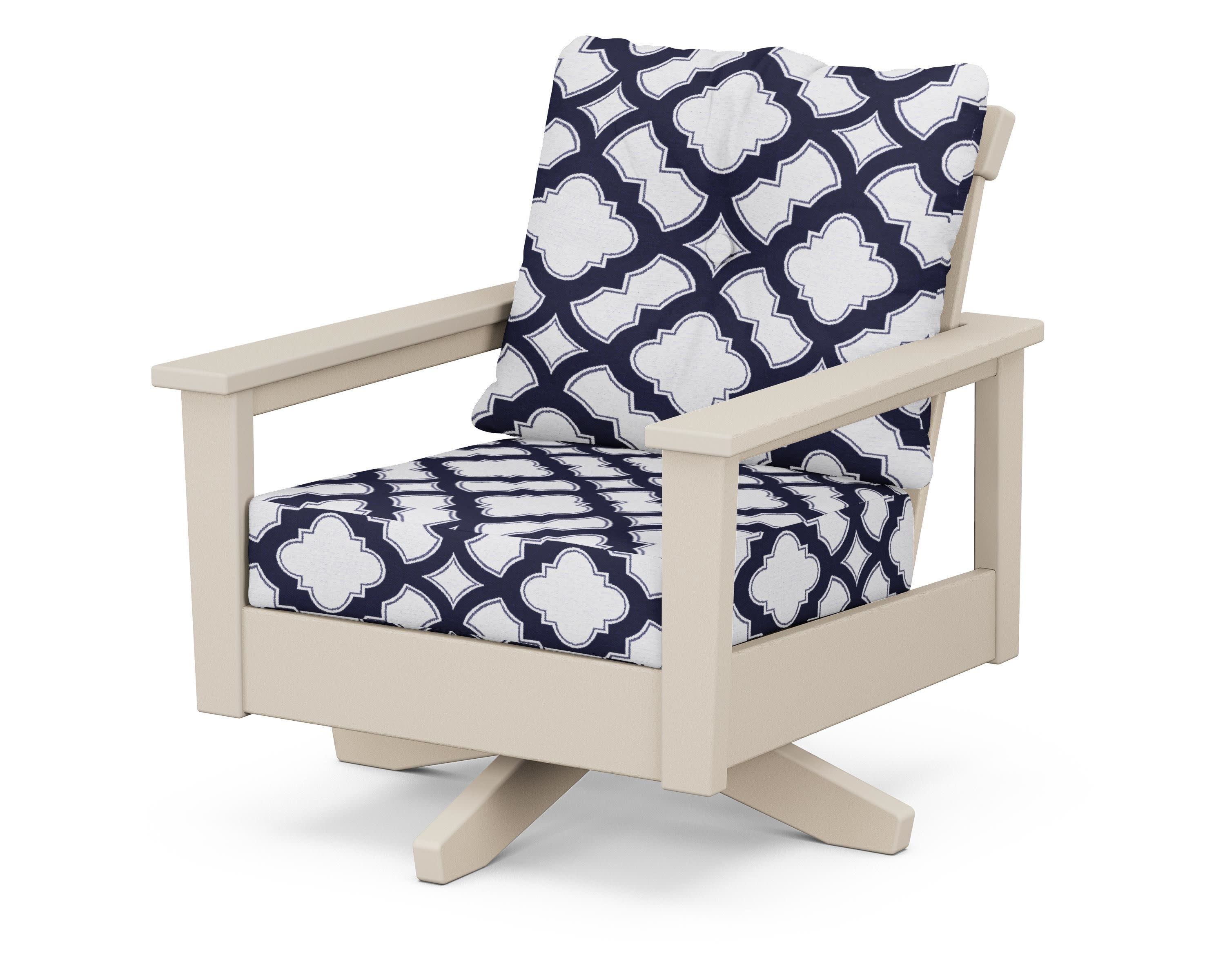 Prescott Deep Seating Swivel Chair in Sand / Trellis Navy