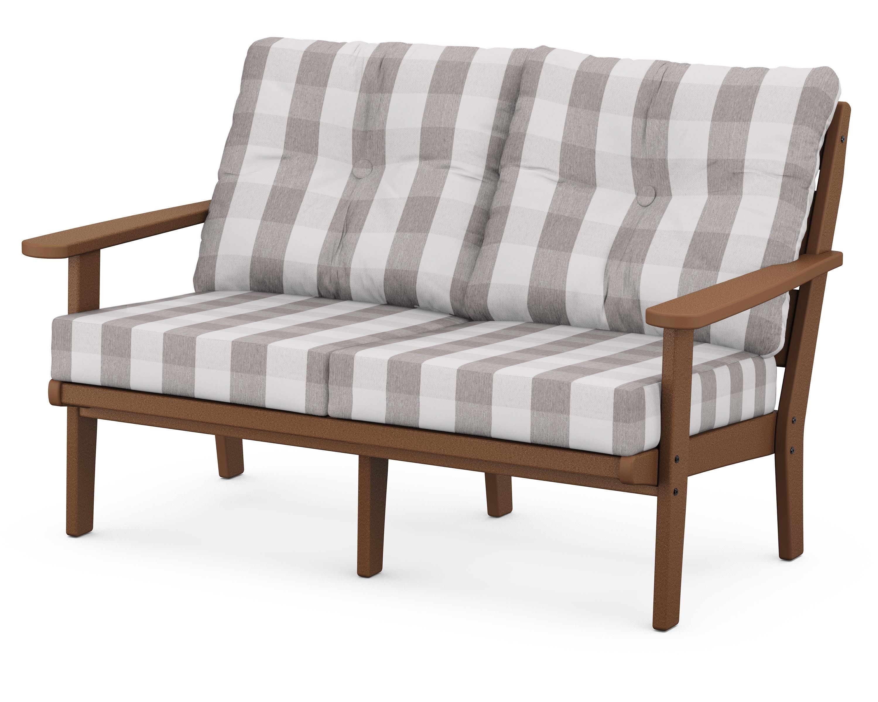 Lakeside Deep Seating Loveseat in Teak / Buffalo Plaid Grey Mist