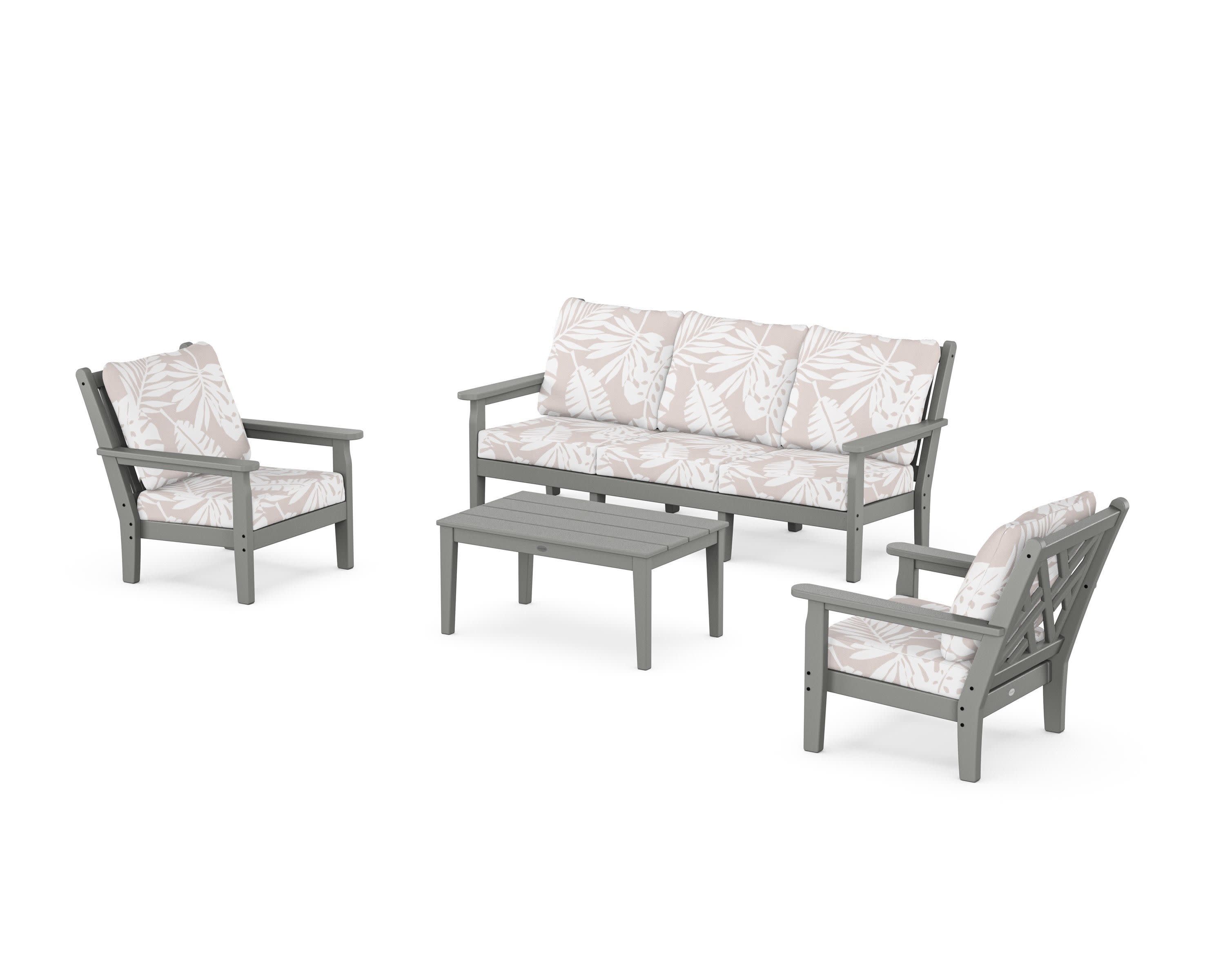 Chippendale 4-Piece Deep Seating Set with Sofa in Slate Grey / Leaf Dune Burlap