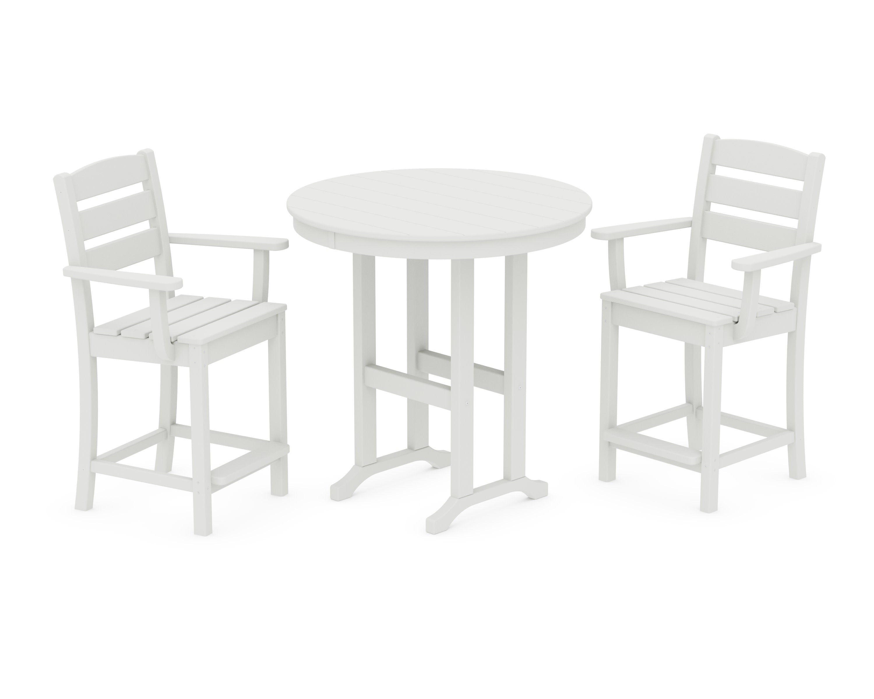 Lakeside 3-Piece Round Farmhouse Arm Chair Counter  Set in Vintage White