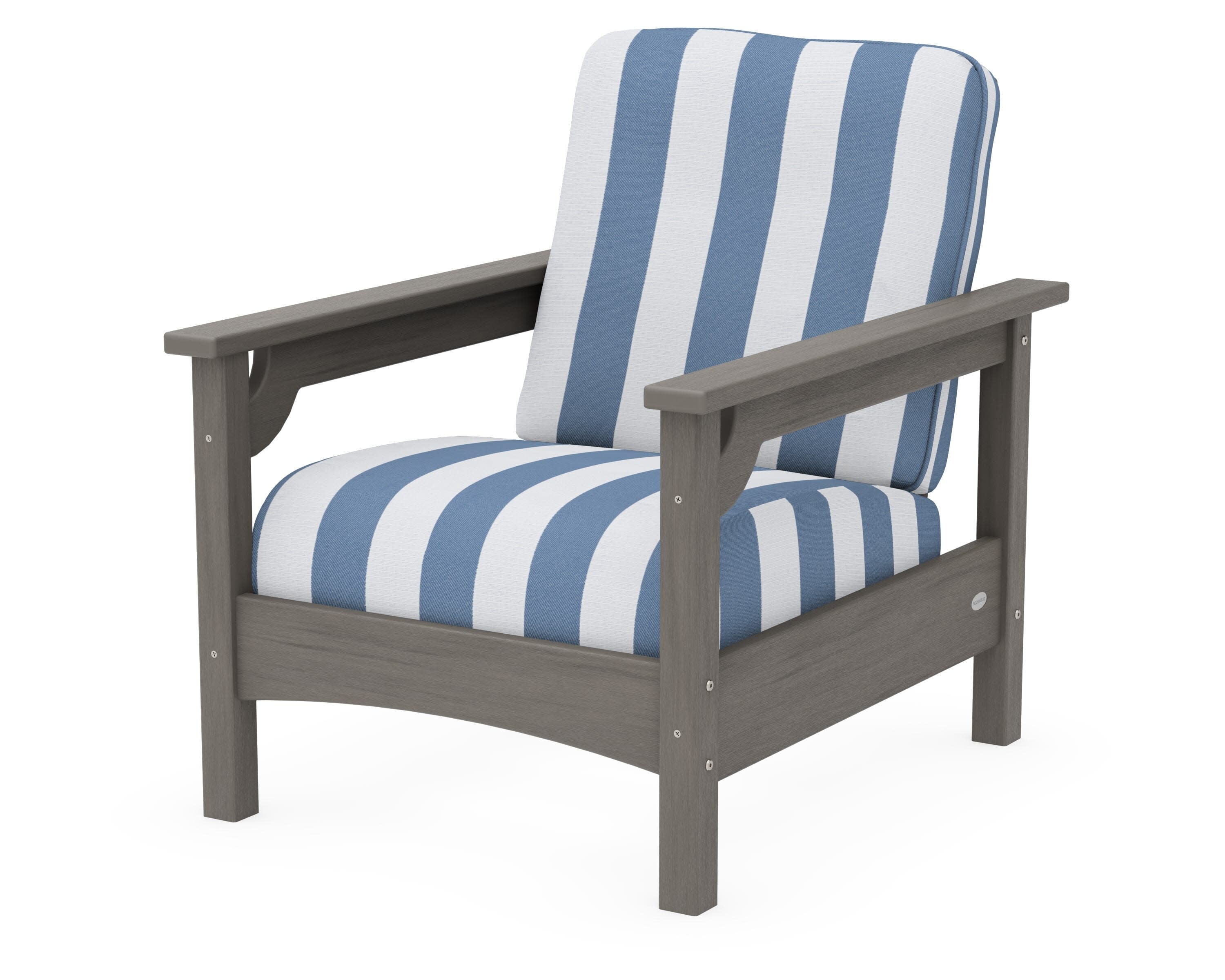 Club Chair in Driftwood / Cabana Stripe Sky Blue