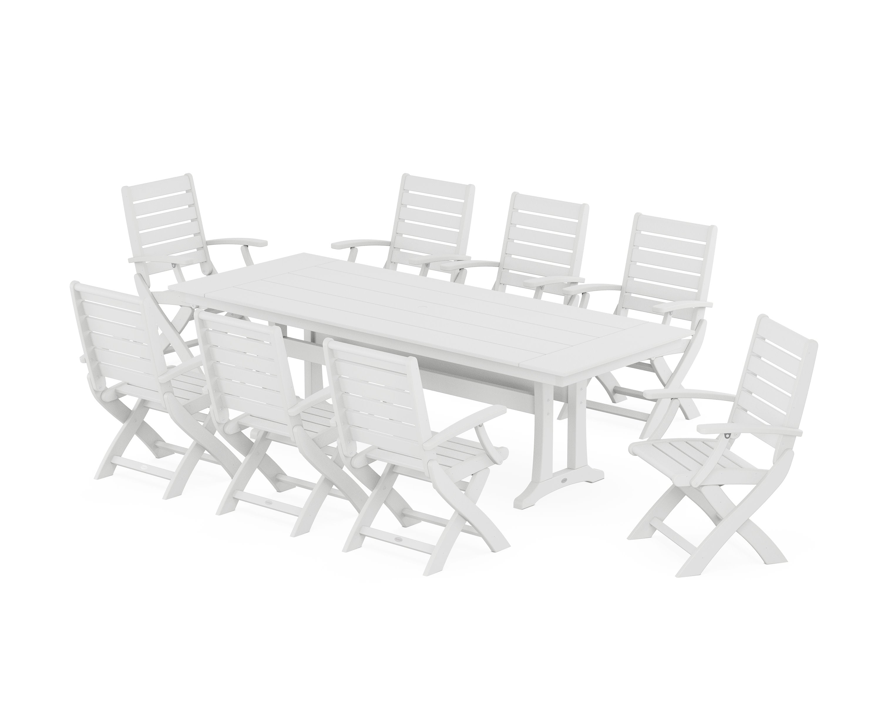 Signature Folding 9-Piece Farmhouse Trestle Dining Set with Trestle Legs in White