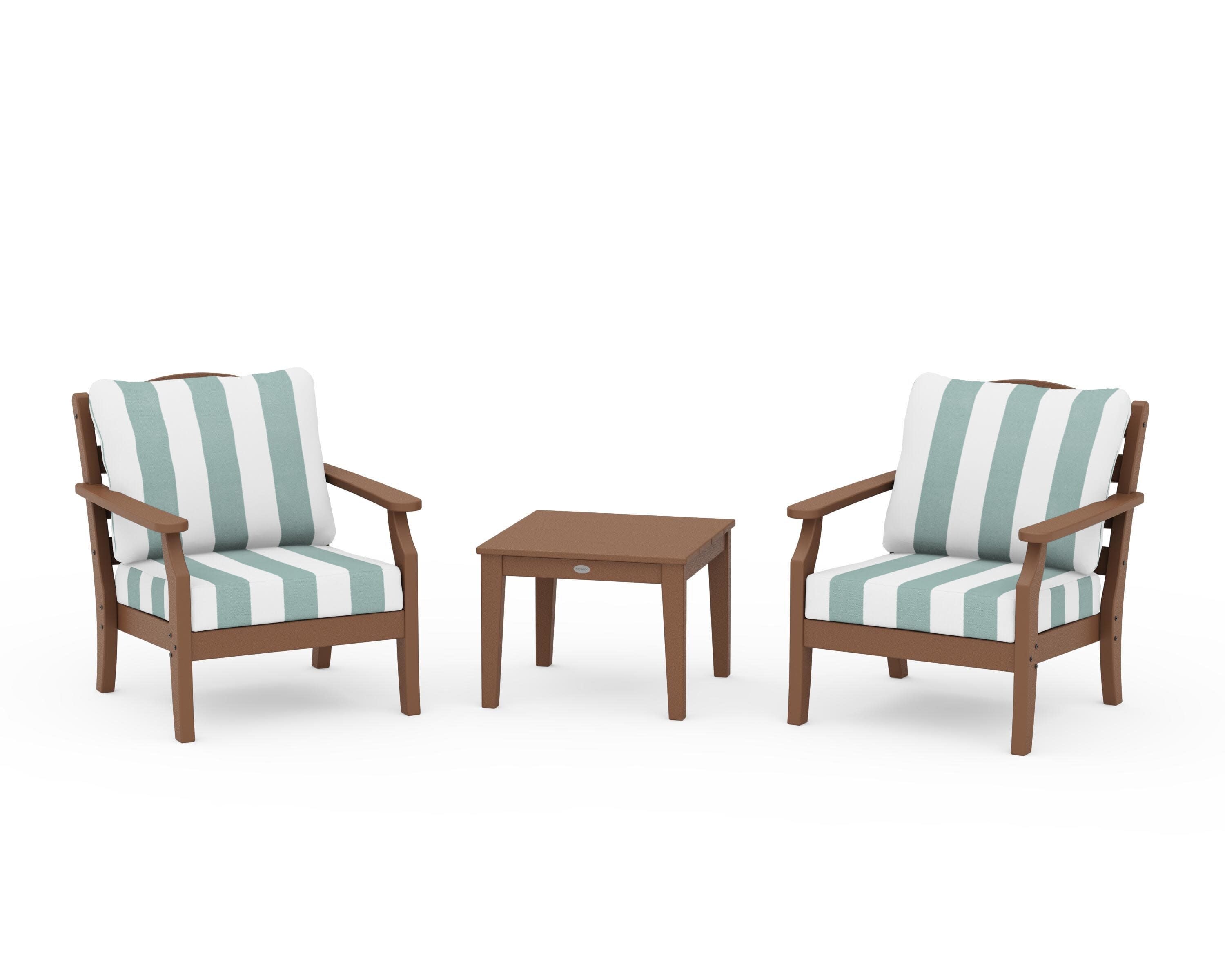 Savannah 3-Piece Deep Seating Set in Teak / Cabana Stripe Glacier Spa