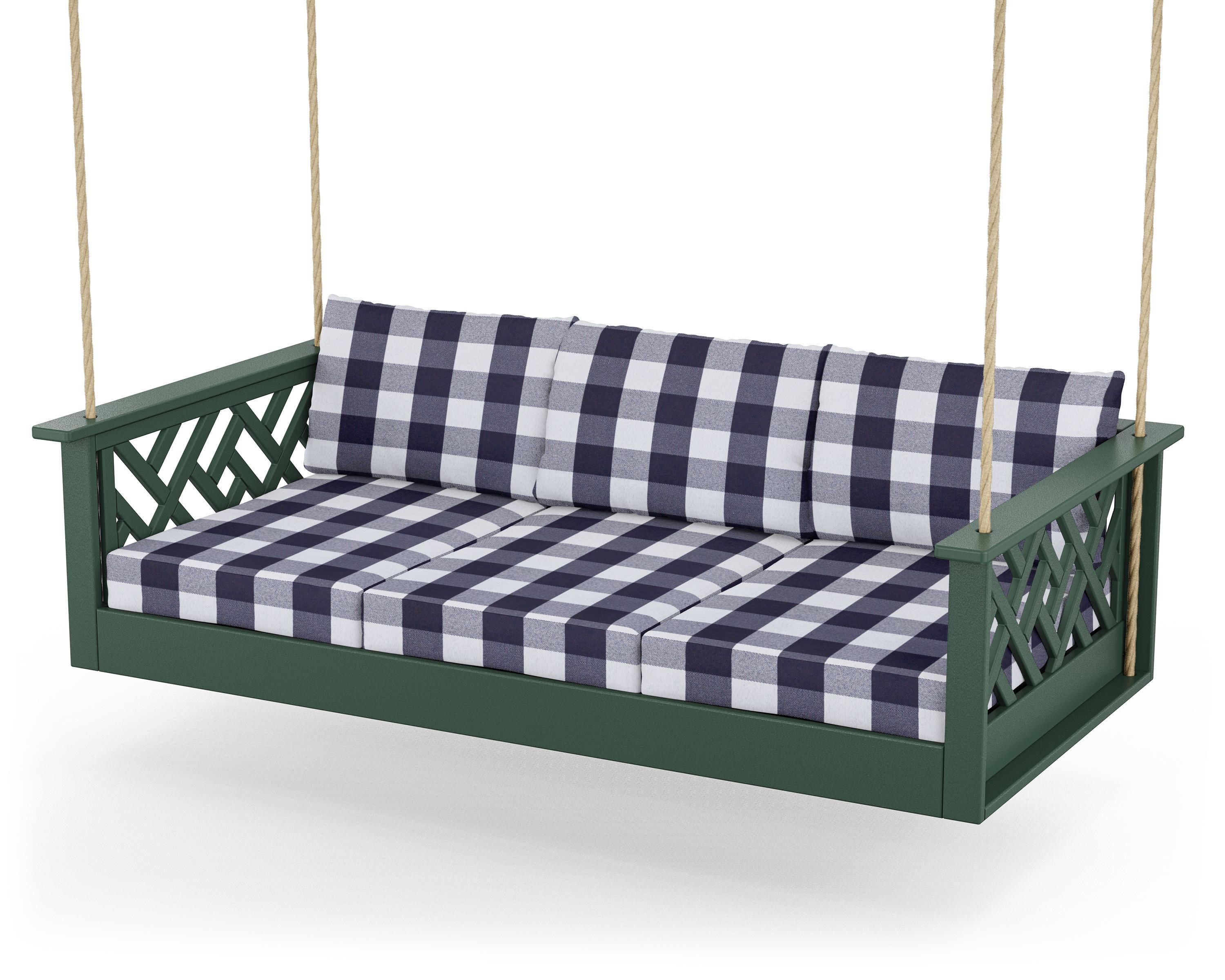 Chippendale Daybed Swing in Green / Buffalo Plaid Navy