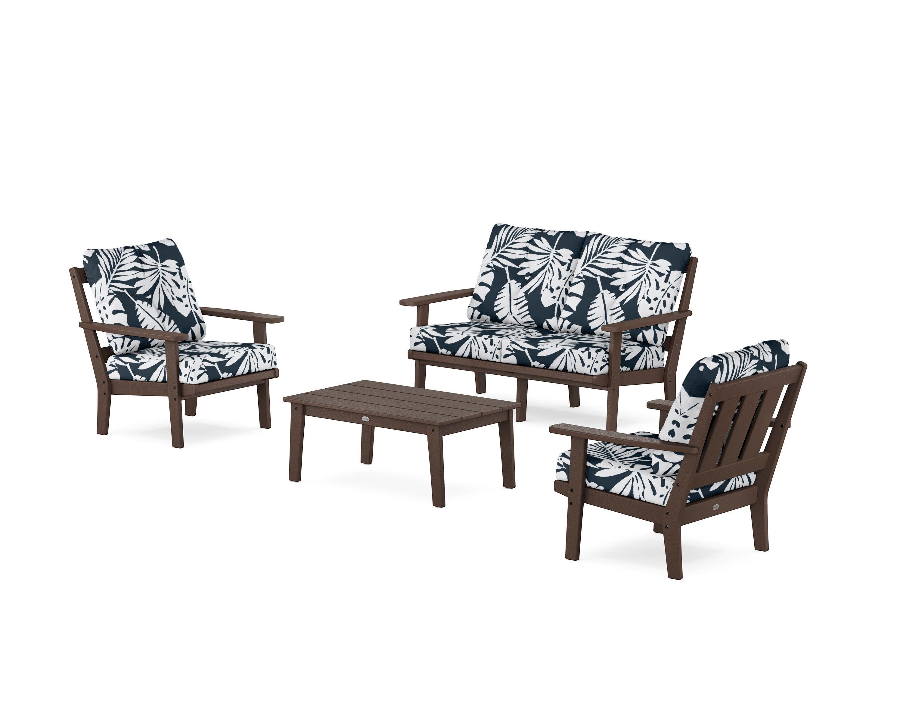 Oxford 4-Piece Deep Seating Set with Loveseat in Mahogany / Leaf Marine Indigo