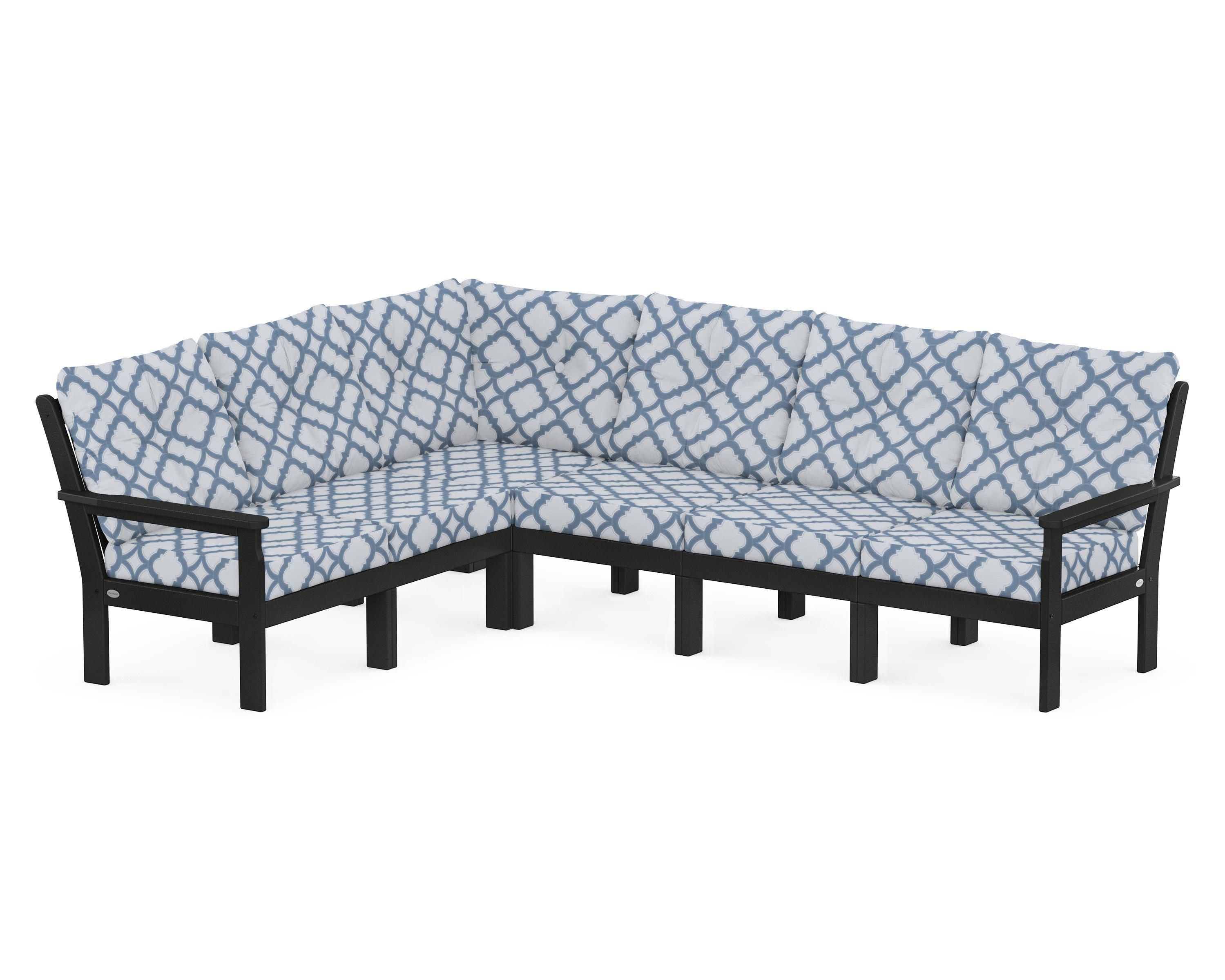 Vineyard 6-Piece Sectional in Black / Trellis Sky Blue