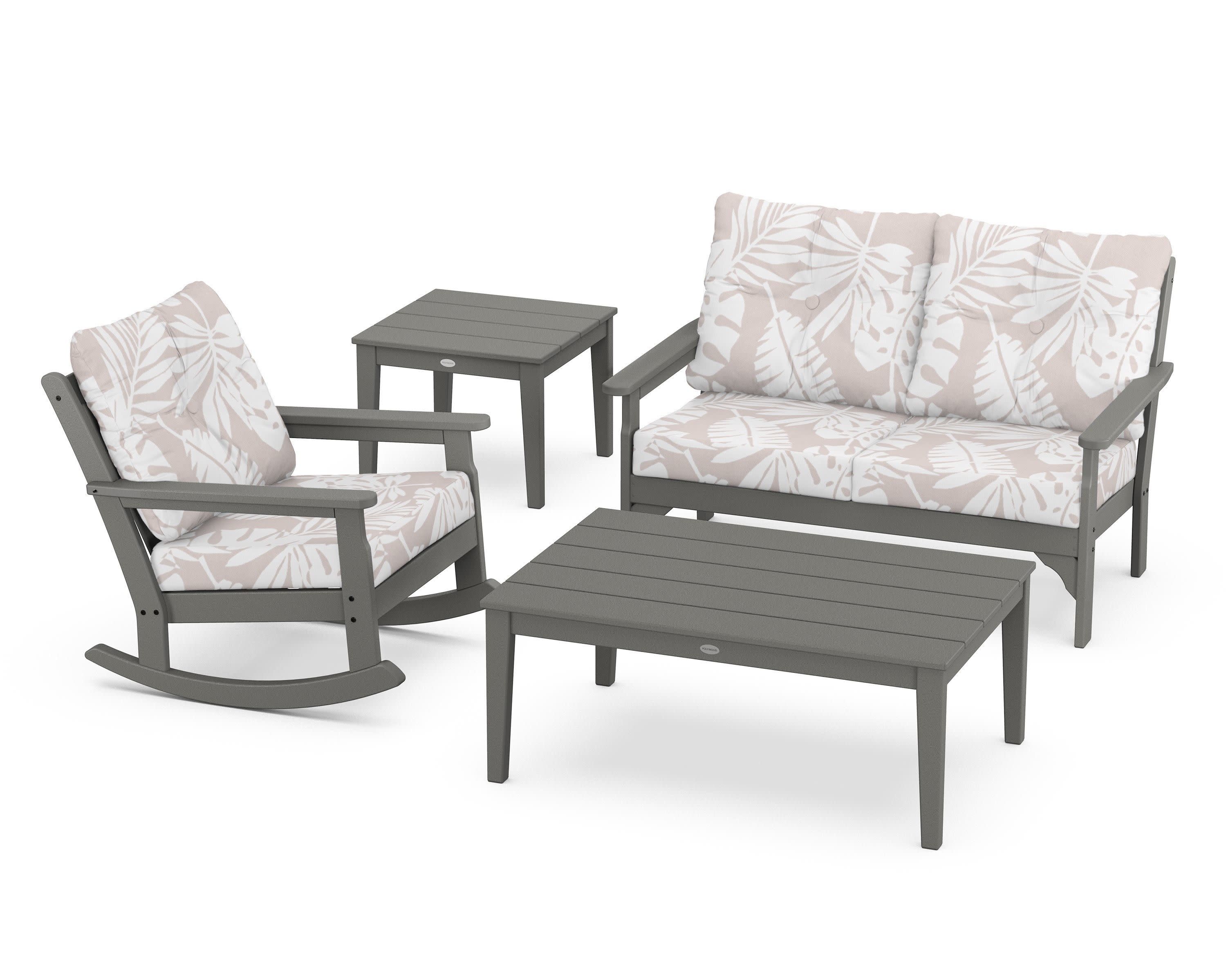 Vineyard 4-Piece Deep Seating Rocker Set in Slate Grey / Leaf Dune Burlap