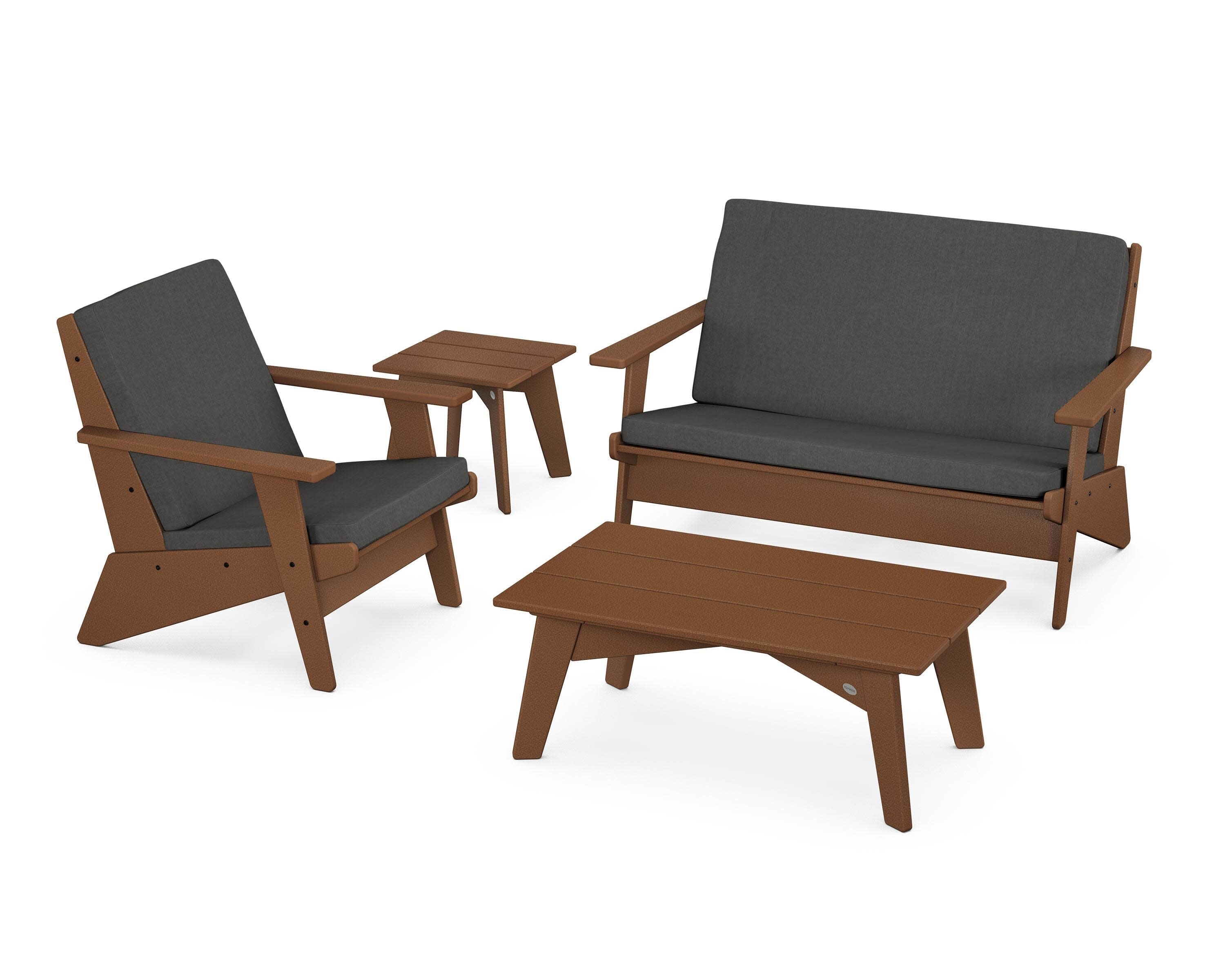 Riviera Modern Lounge 4-Piece Set in Teak / Spectrum Carbon