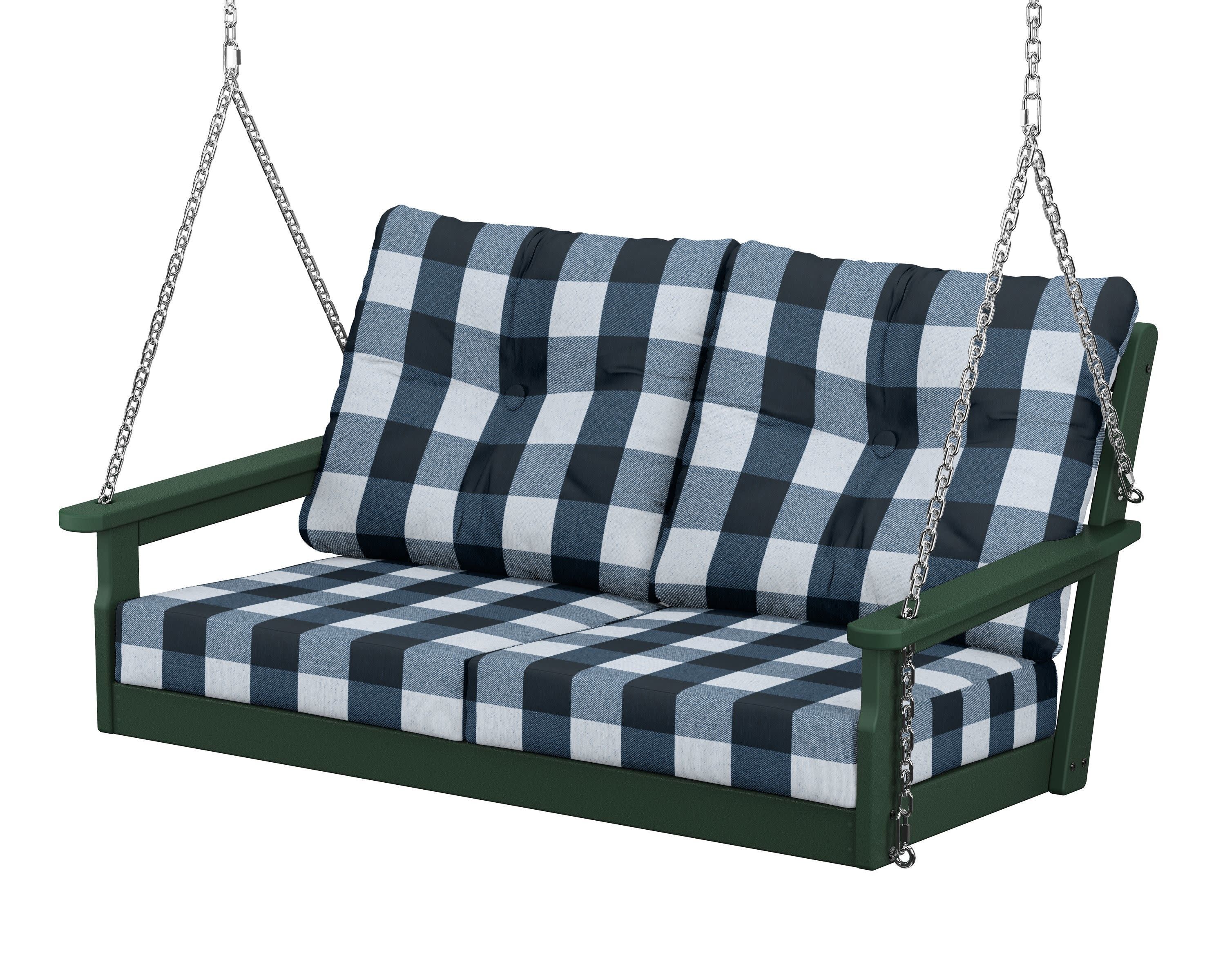 Vineyard Deep Seating Swing in Green / Buffalo Plaid Marine Indigo
