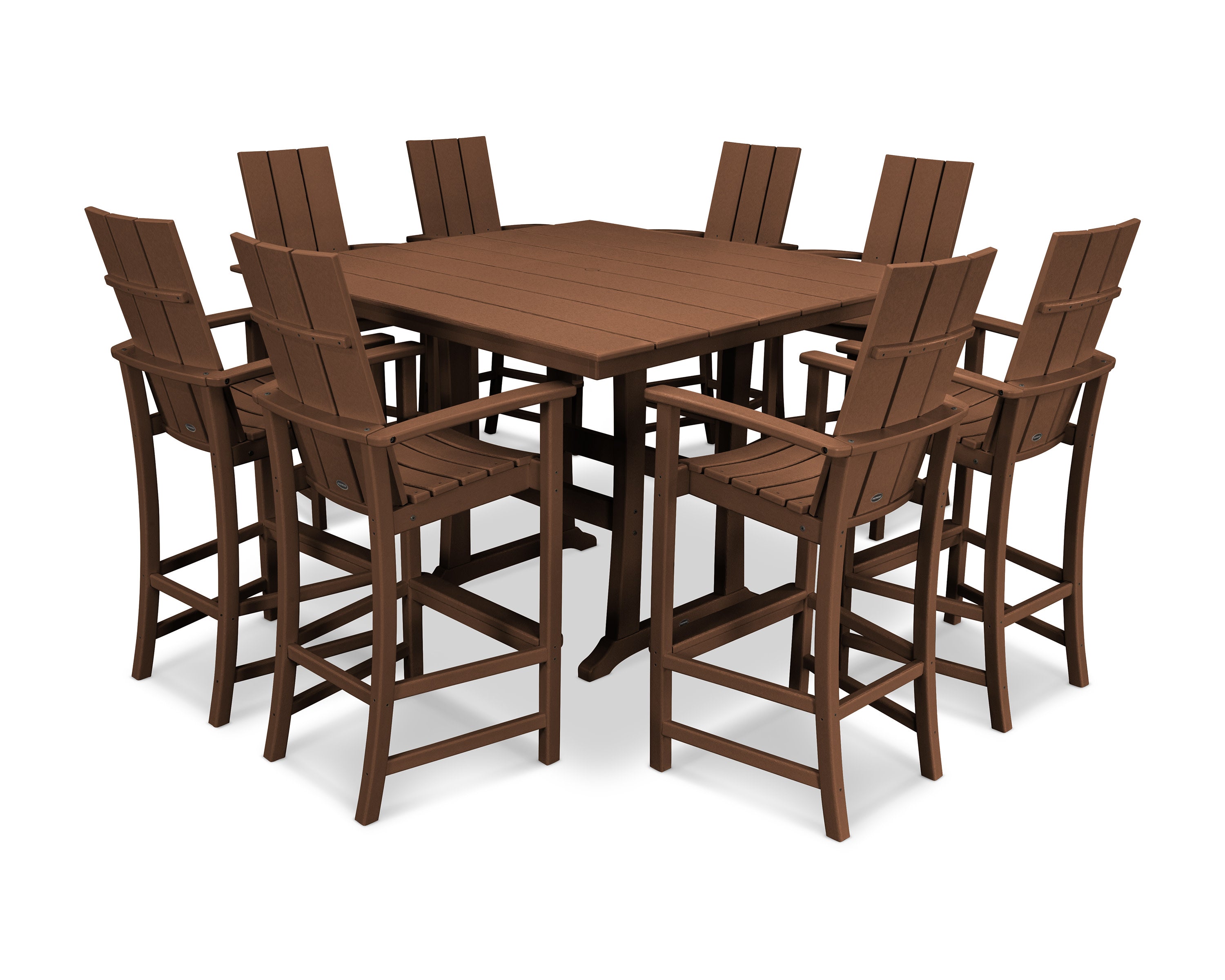 Modern Adirondack 9-Piece Farmhouse Trestle Bar Set in Teak