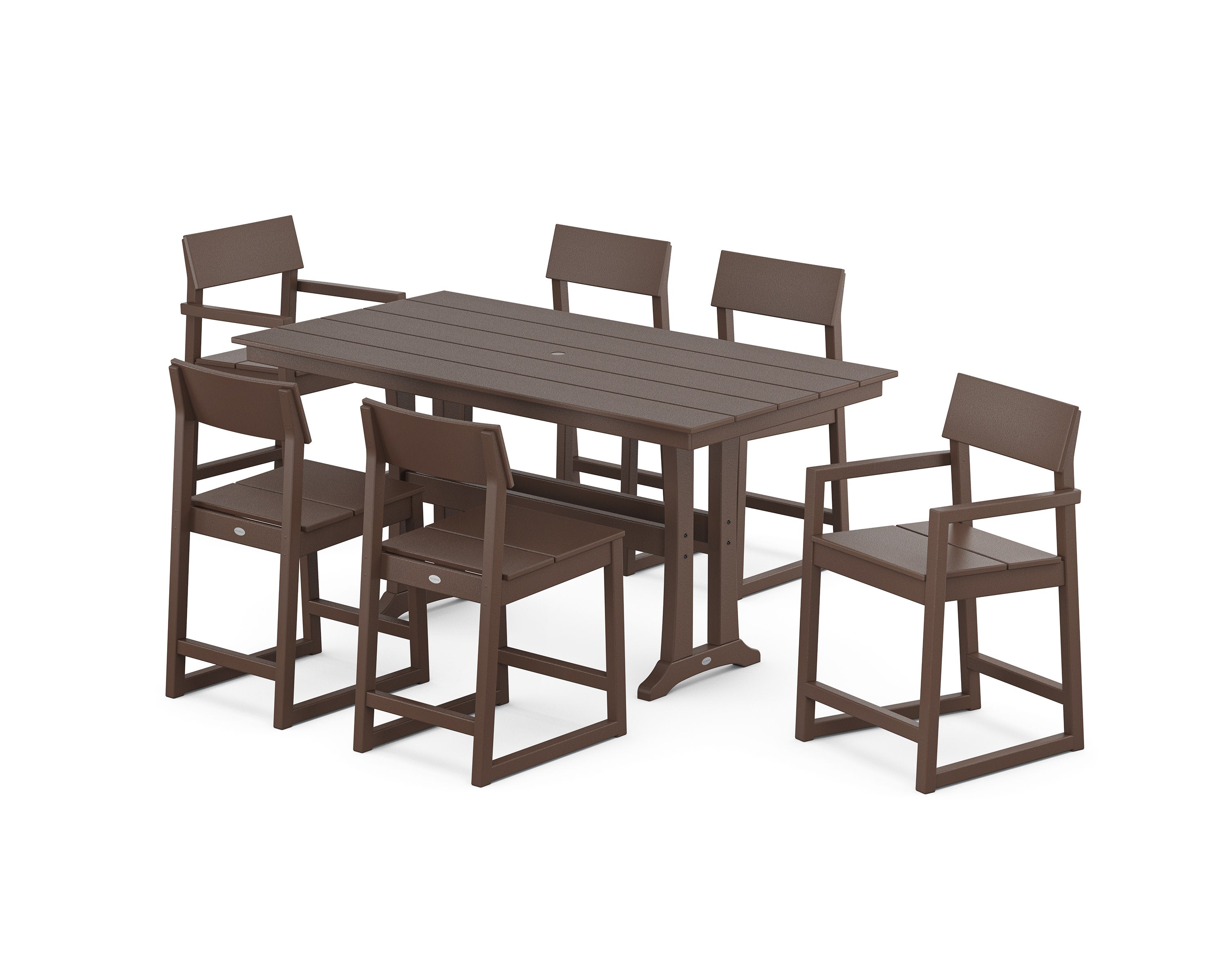 EDGE 7-Piece Farmhouse Counter Set with Trestle Legs in Mahogany
